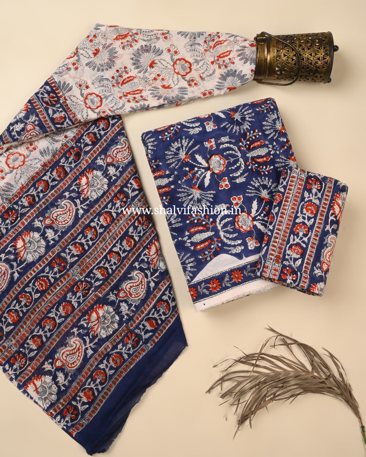 Shop hand block printed cotton suits with mulmul dupatta (PRMUL630)