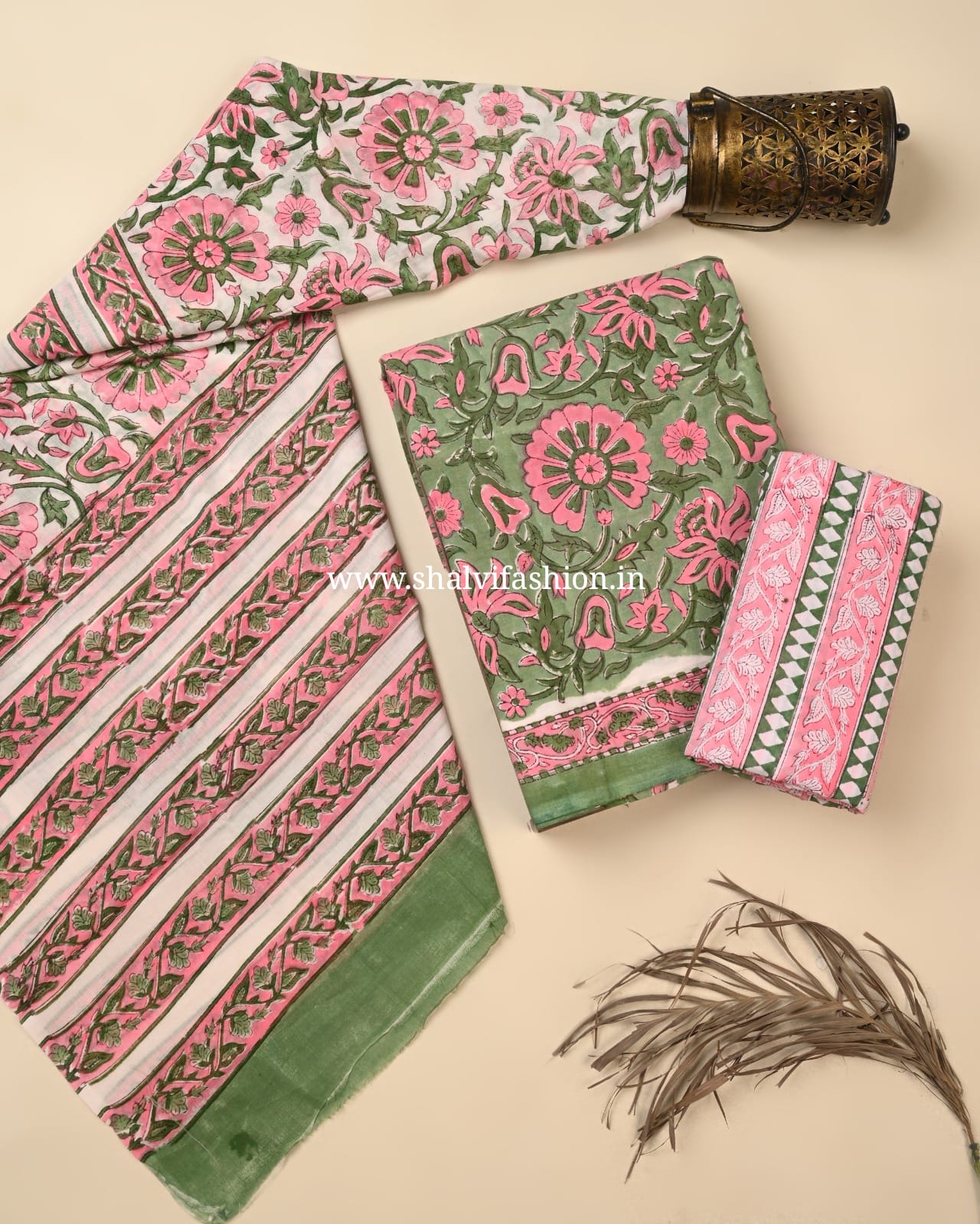 Shop hand block printed cotton suits with mulmul dupatta in jaipur (PRMUL632)