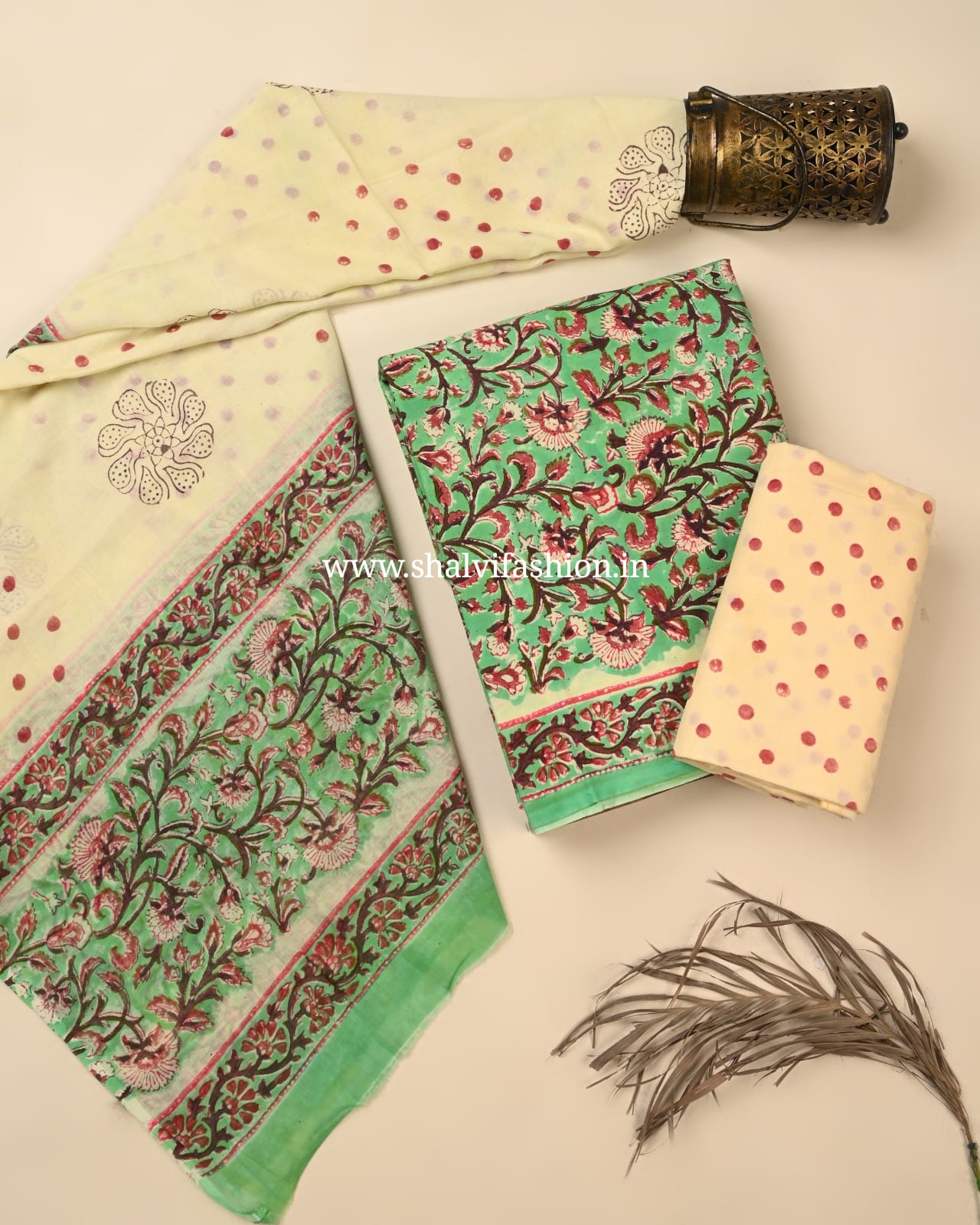 Shop block printed mulmul dupatta cotton suits (PRMUL633)