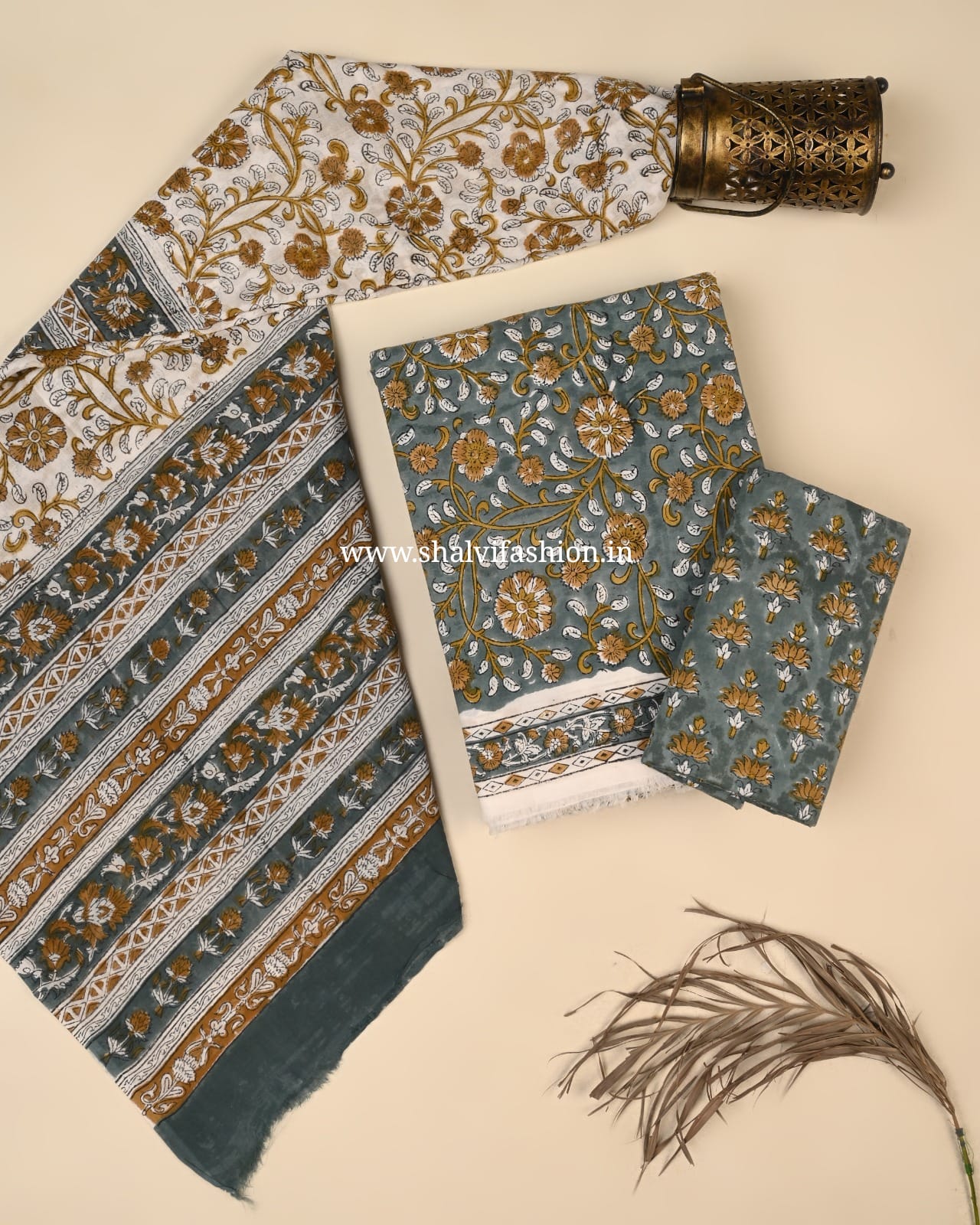 Shop block print cotton suits with mulmul dupatta in jaipur (PRMUL639)