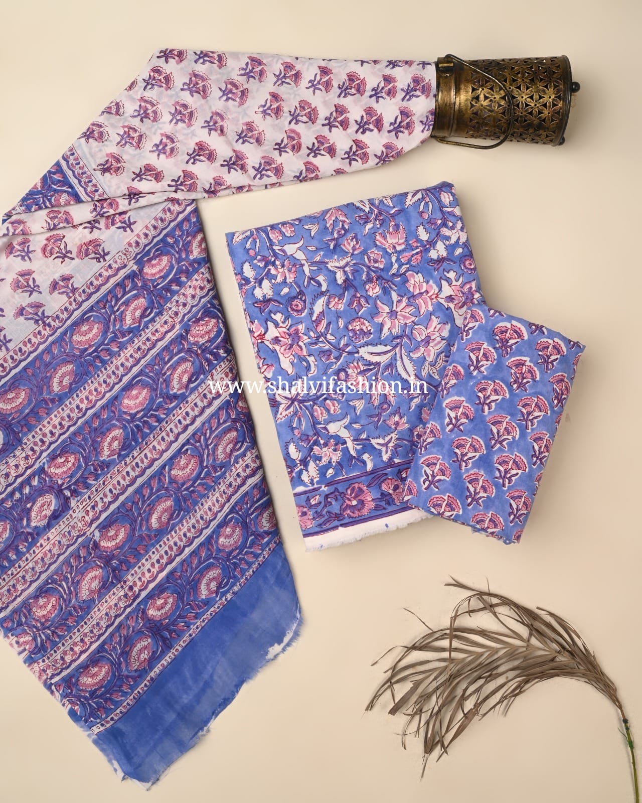 Shop hand block printed cotton suits with doria dupatta (PRMUL649)