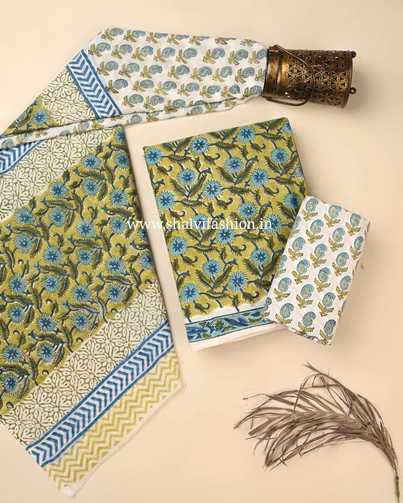 Shop block print cotton suits with mulmul dupatta (PRMUL651)