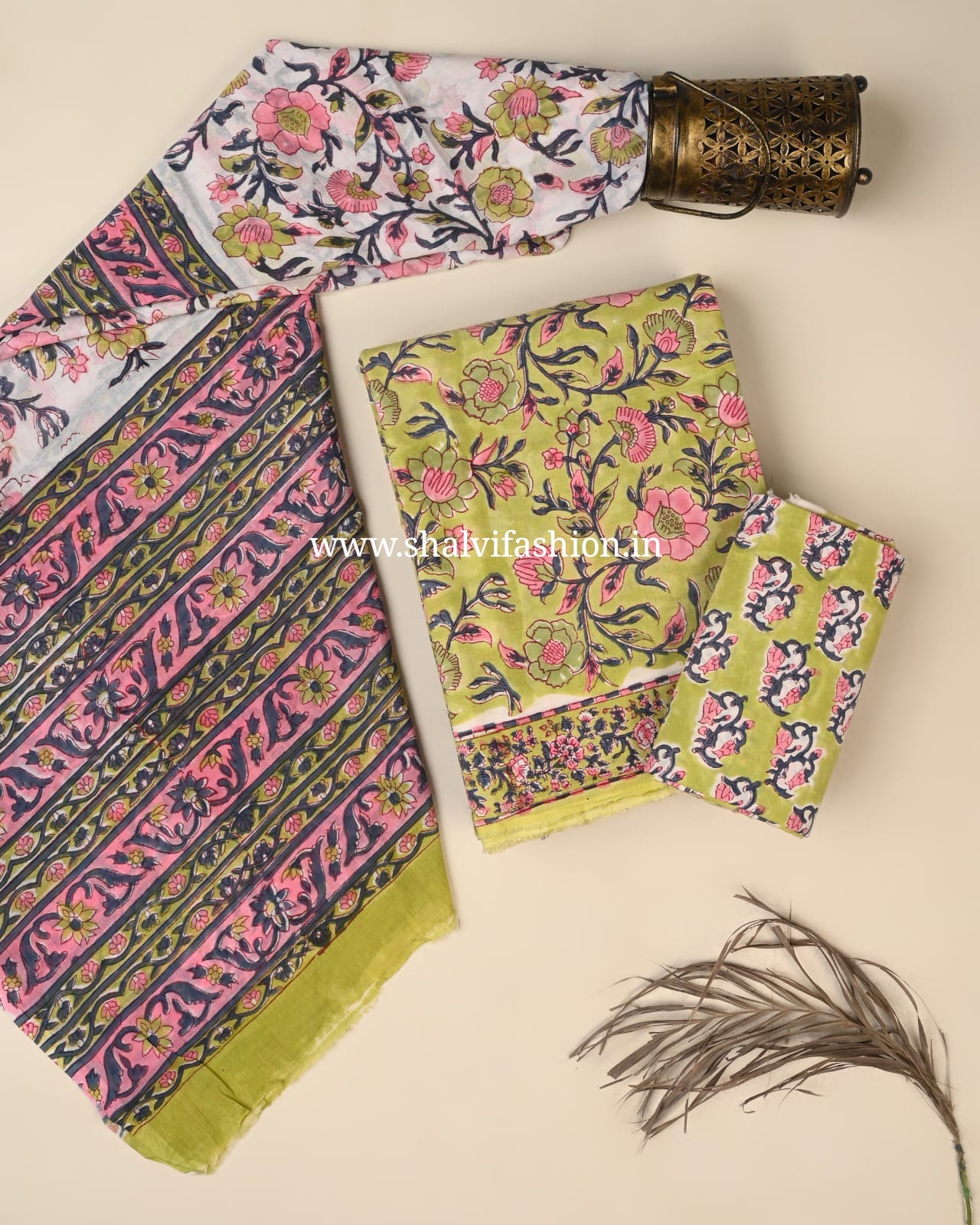 Shop jaipuri print cotton suits with mulmul dupatta (PRMUL659)