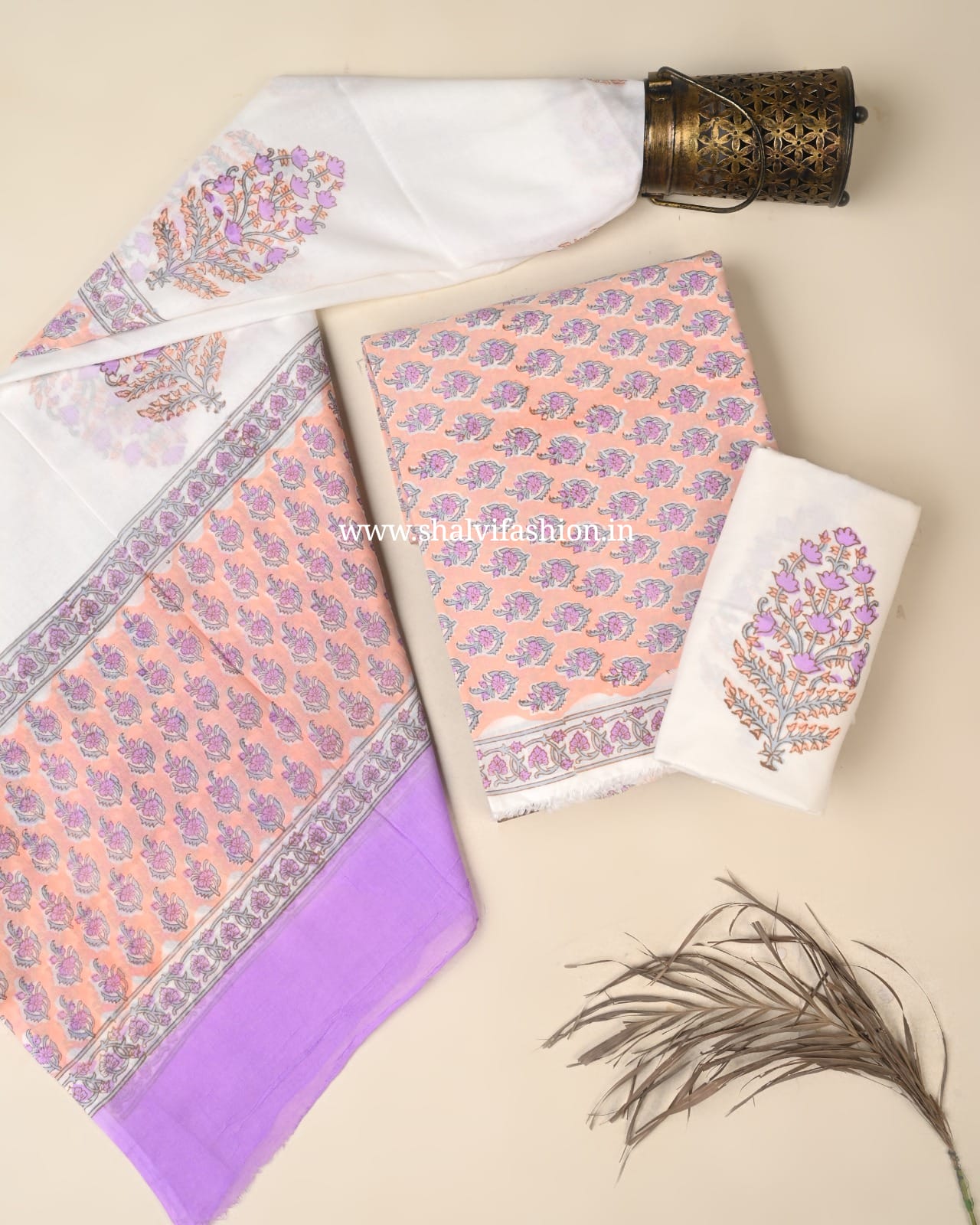 Shop sanganeri print cotton suits with mulmul dupatta (PRMUL664)