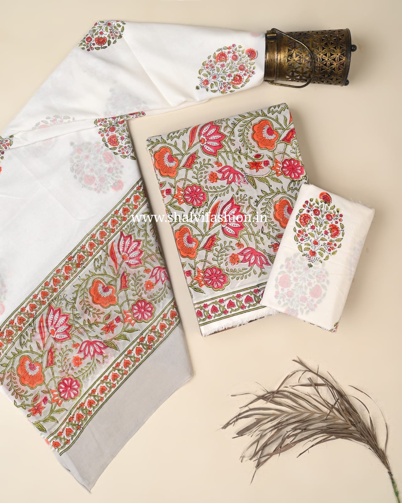 Shop block print mulmul dupatta cotton suits online (PRMUL675)