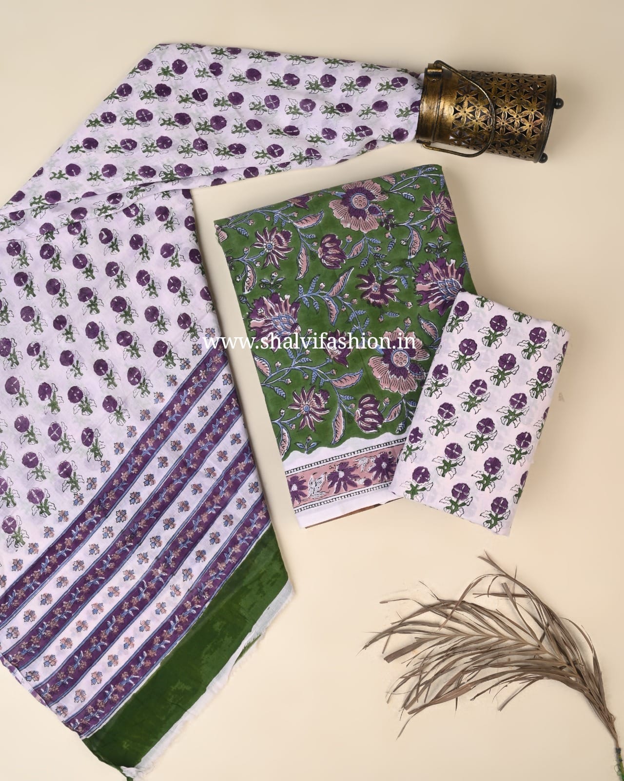 Shop block print mulmul dupatta cotton suits online (PRMUL682)