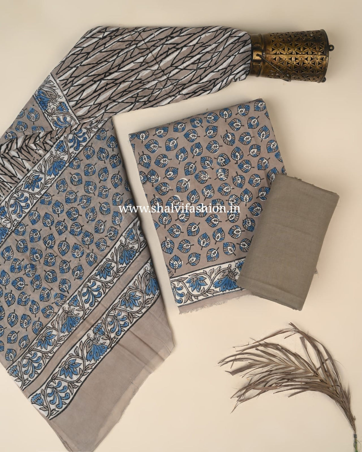Shop unstitched block print cotton suits online shopping (PRMUL711)