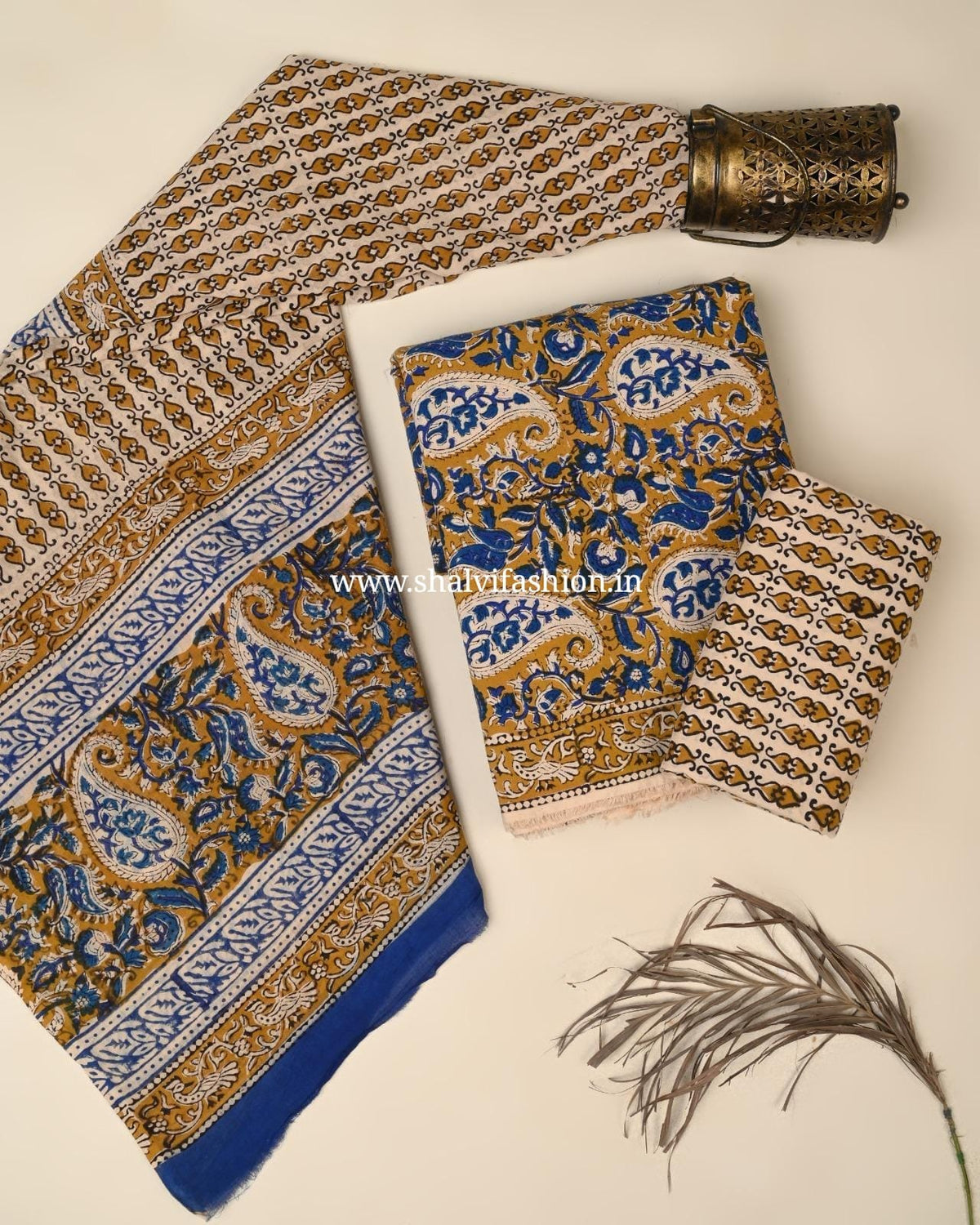 Shop jaipuri block print cotton suits with mulmul dupatta (PRMUL716)