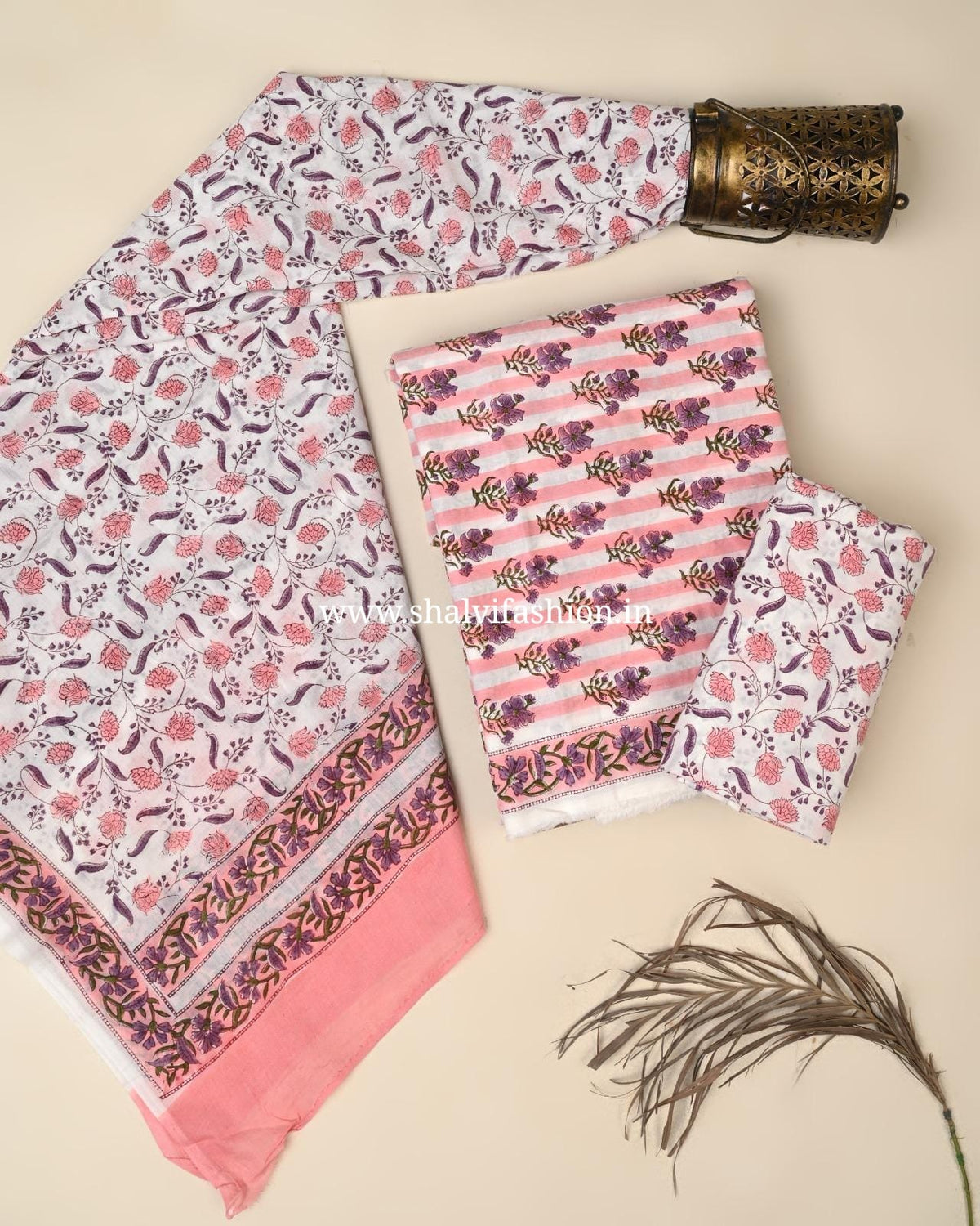 Shop sanganeri print cotton suits with mulmul dupatta (PRMUL720)