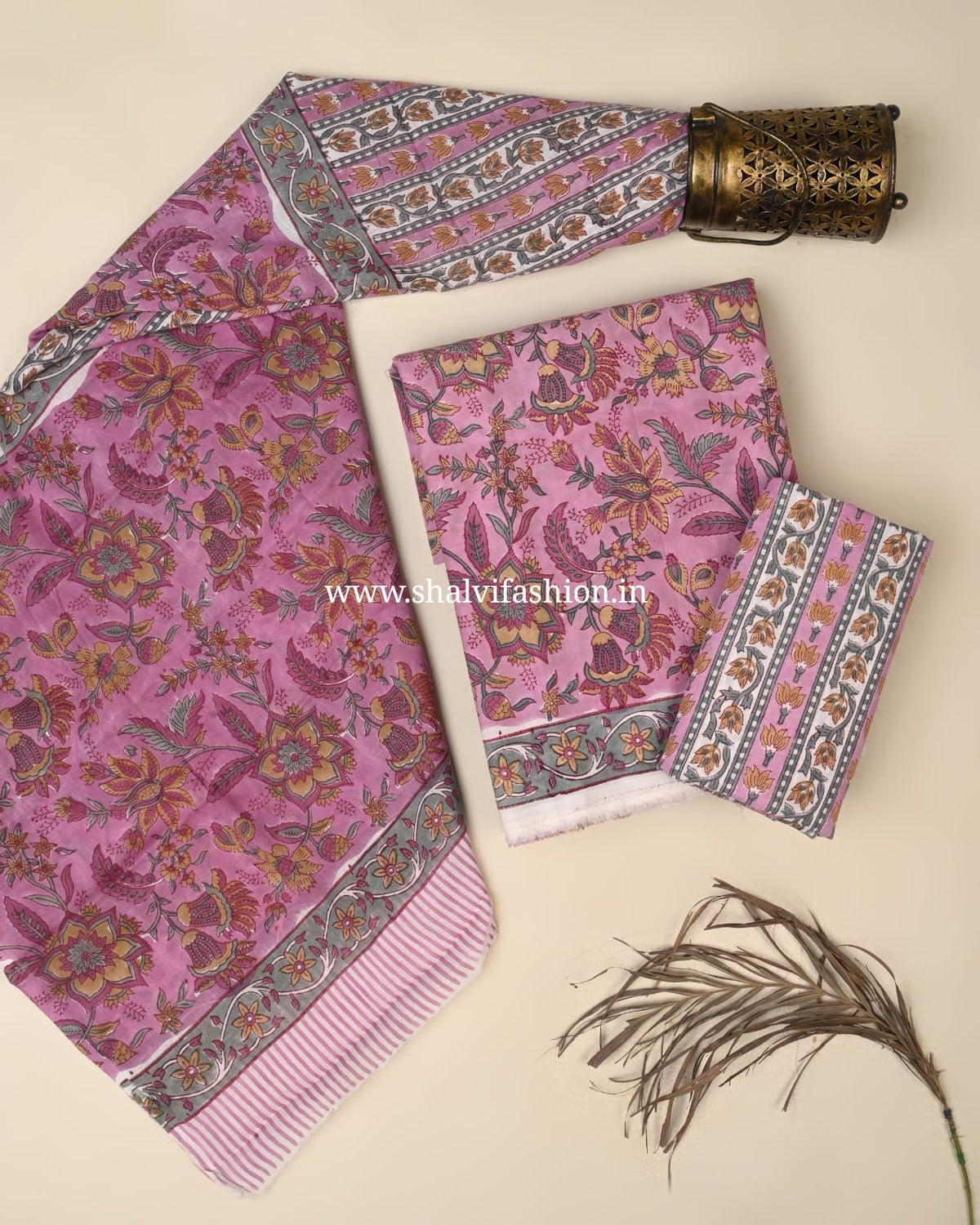 Shop hand block print cotton suits with mulmul dupatta (PRMUL721)