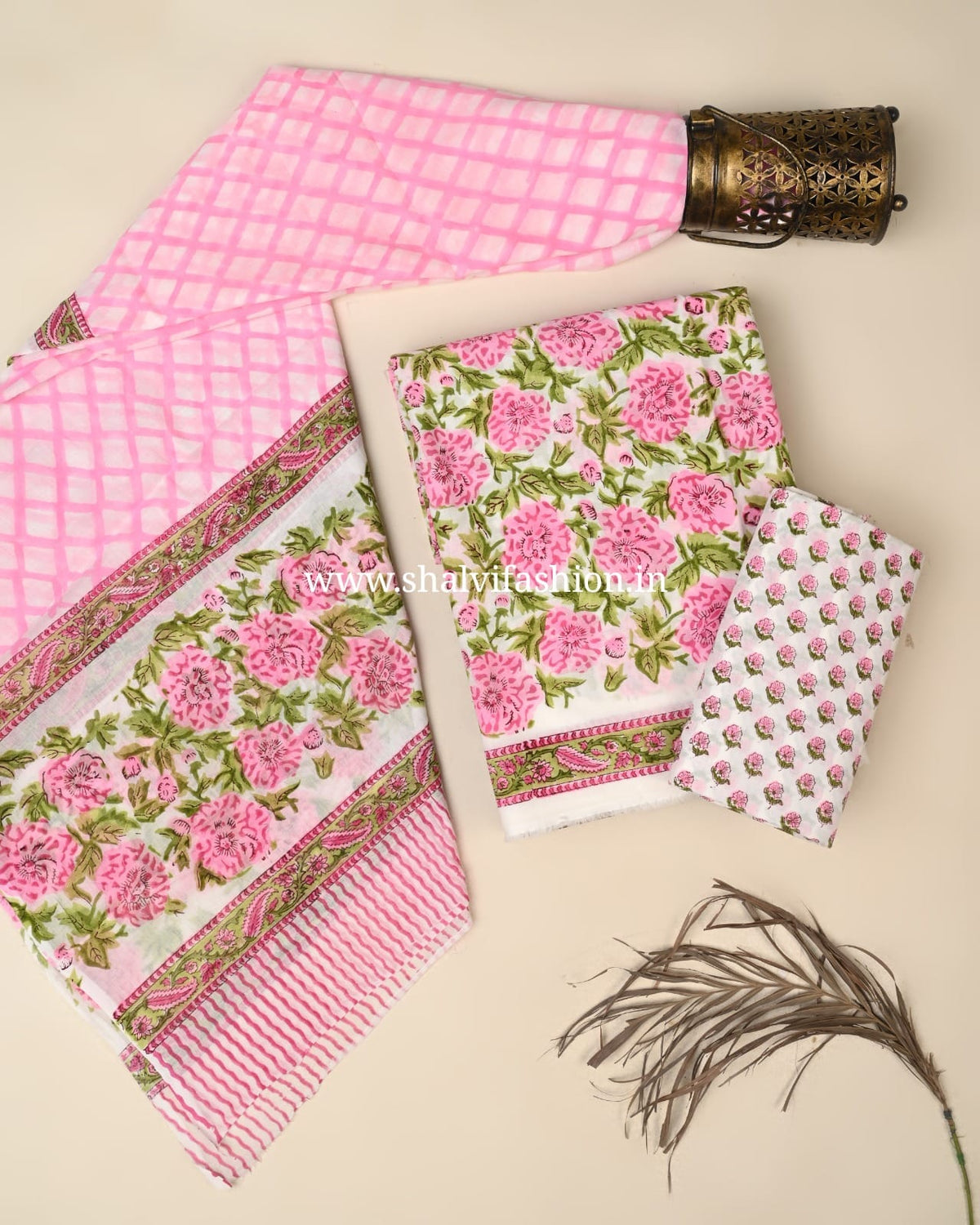 Shop unstitched block printed cotton suits with mulmul dupatta (PRMUL722)