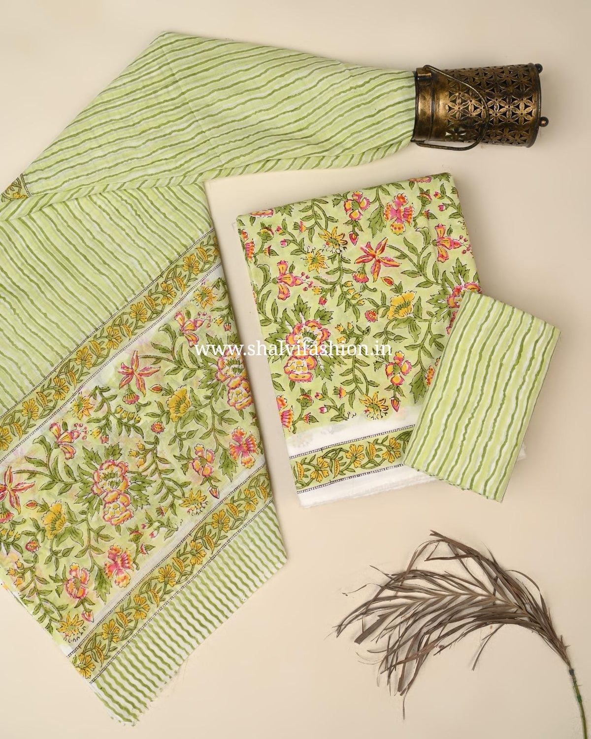 Shop block printed cotton suits with mulmul dupatta in jaipur (PRMUL723)