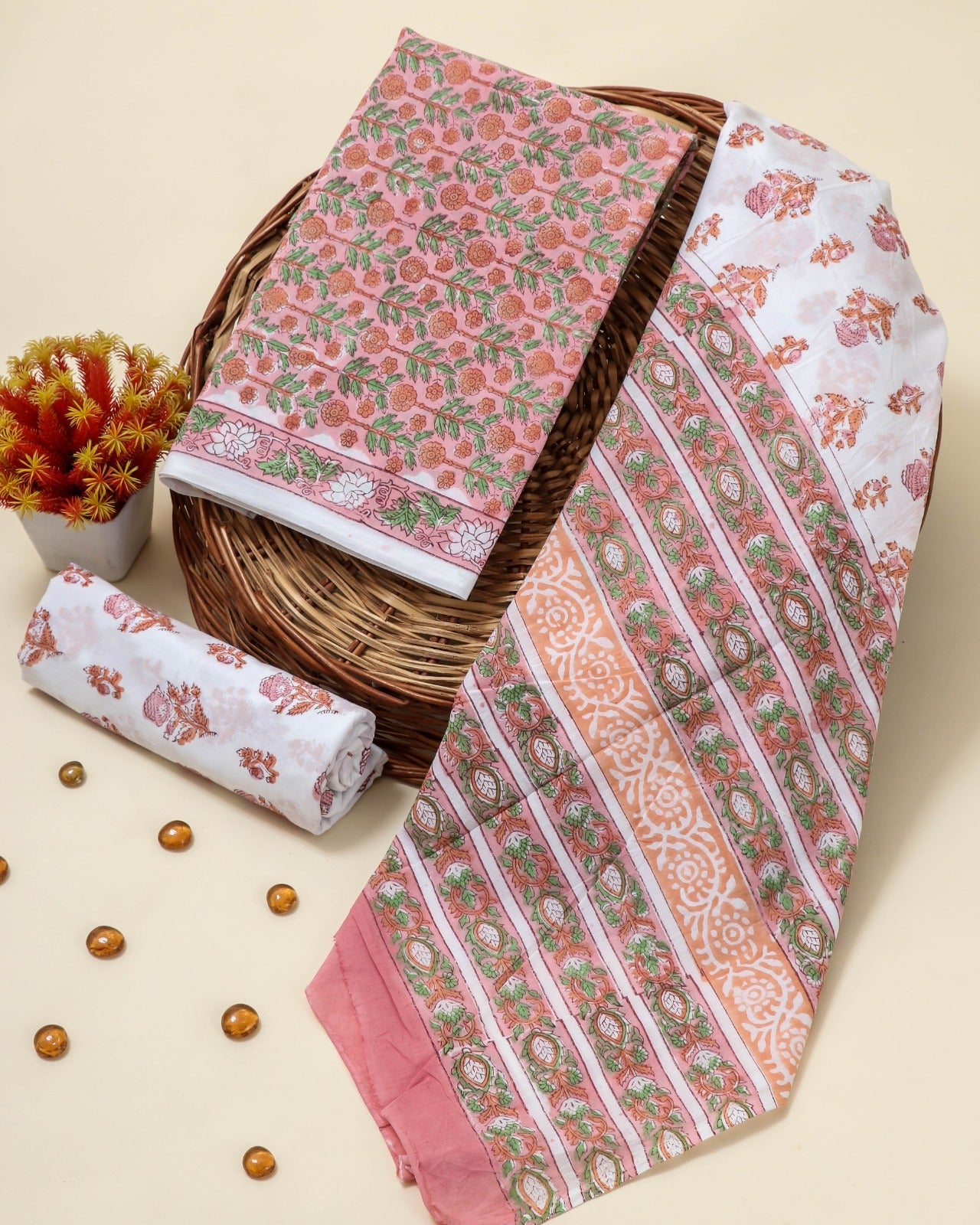 Shop unstitched block print cotton suit sets (PRMUL87)