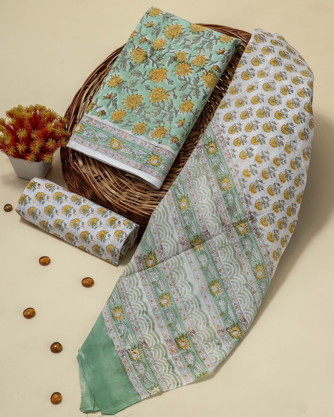 Shop unstitched cotto suit sets with mulmul dupatta online (PRMUL95)