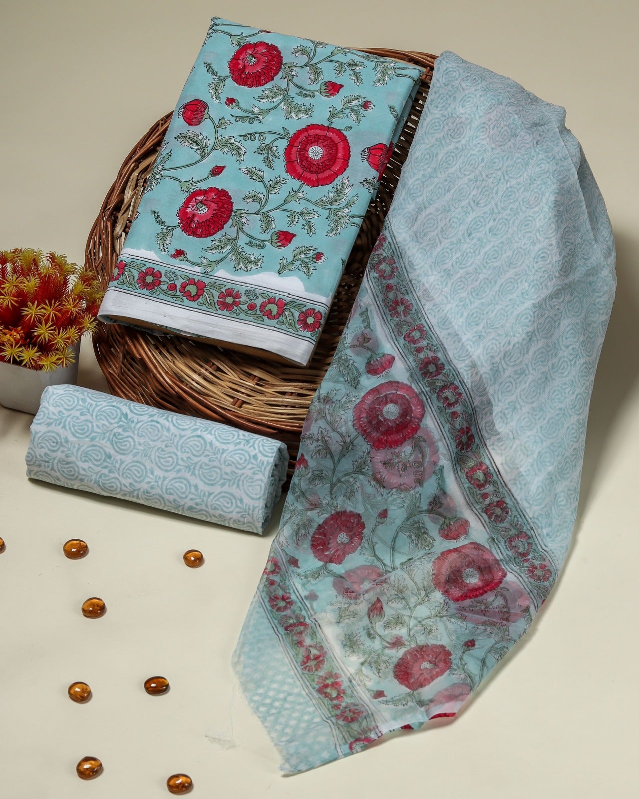 Shop unstitched cotton suit sets with chiffov dupatta in jaipur (RCHF03)