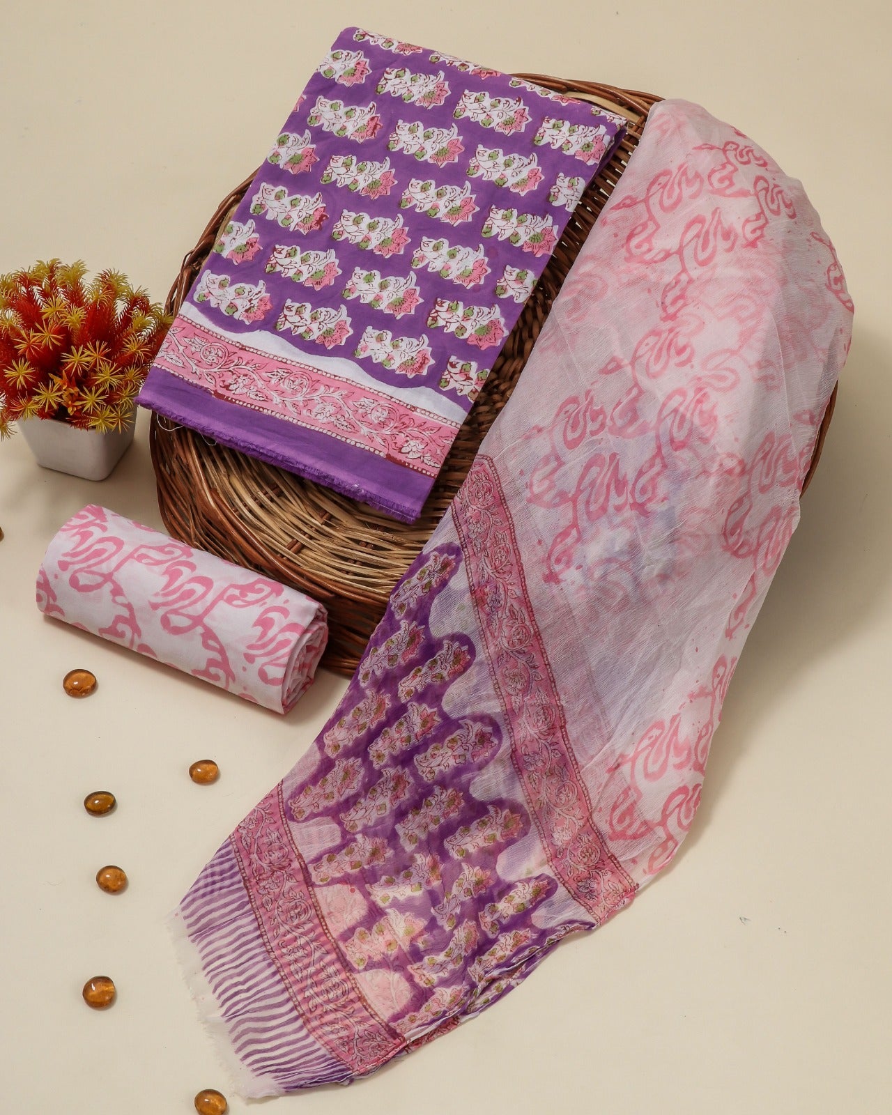 Shop unstitched cotton suits with chiffon dupatta (RCHF09)