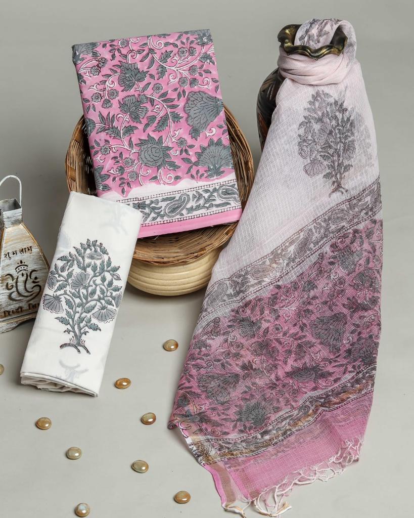 Shop hand block print cotton suit sets with kota dupatta (RKD03)