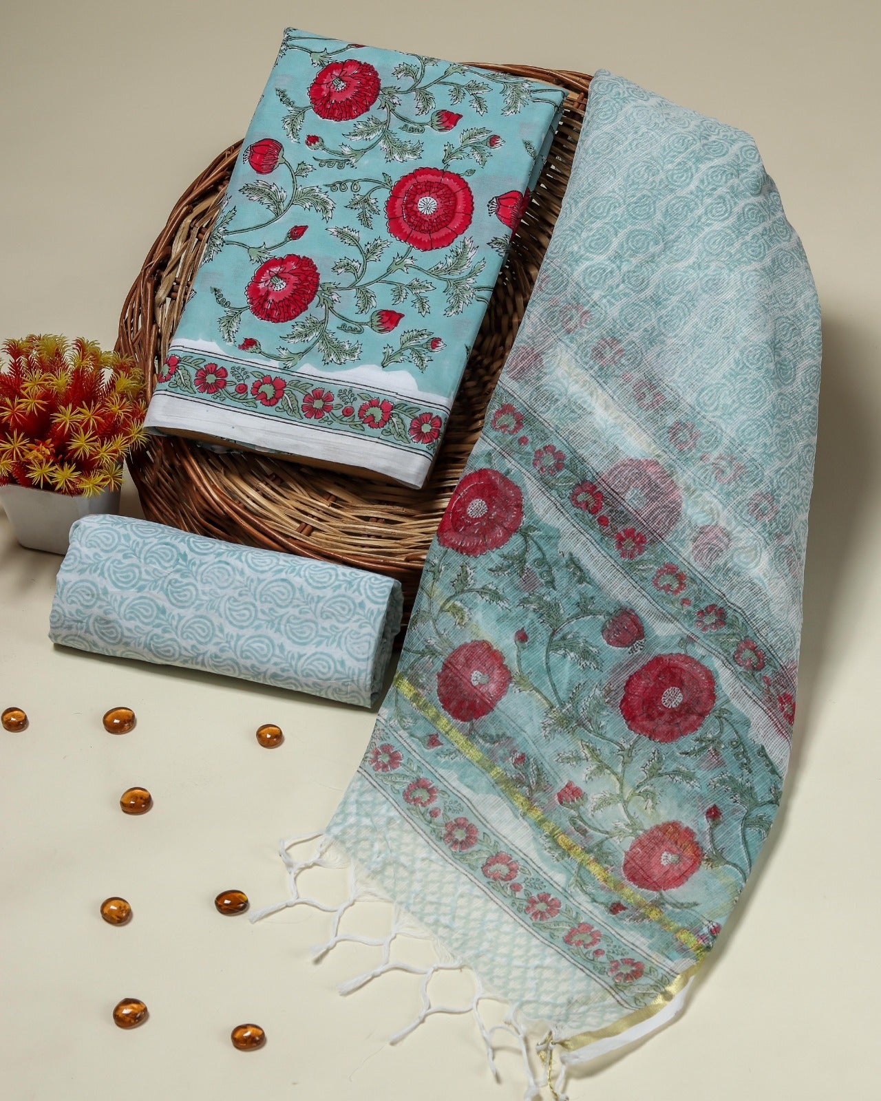 Shop unstitched cotton suit sets with kota dupatta (RKD138)