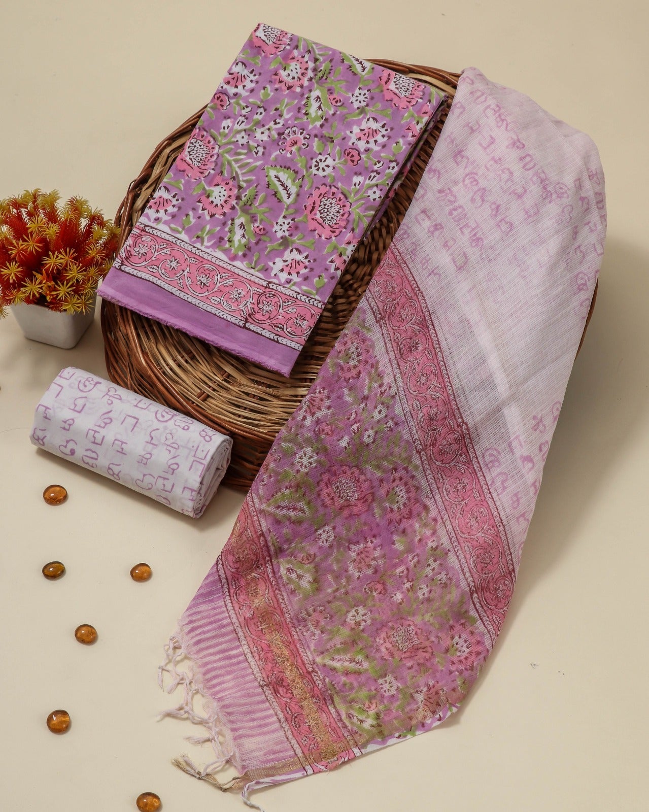 Shop unstitched block print cotton suits with kota dupatta (RKD141)