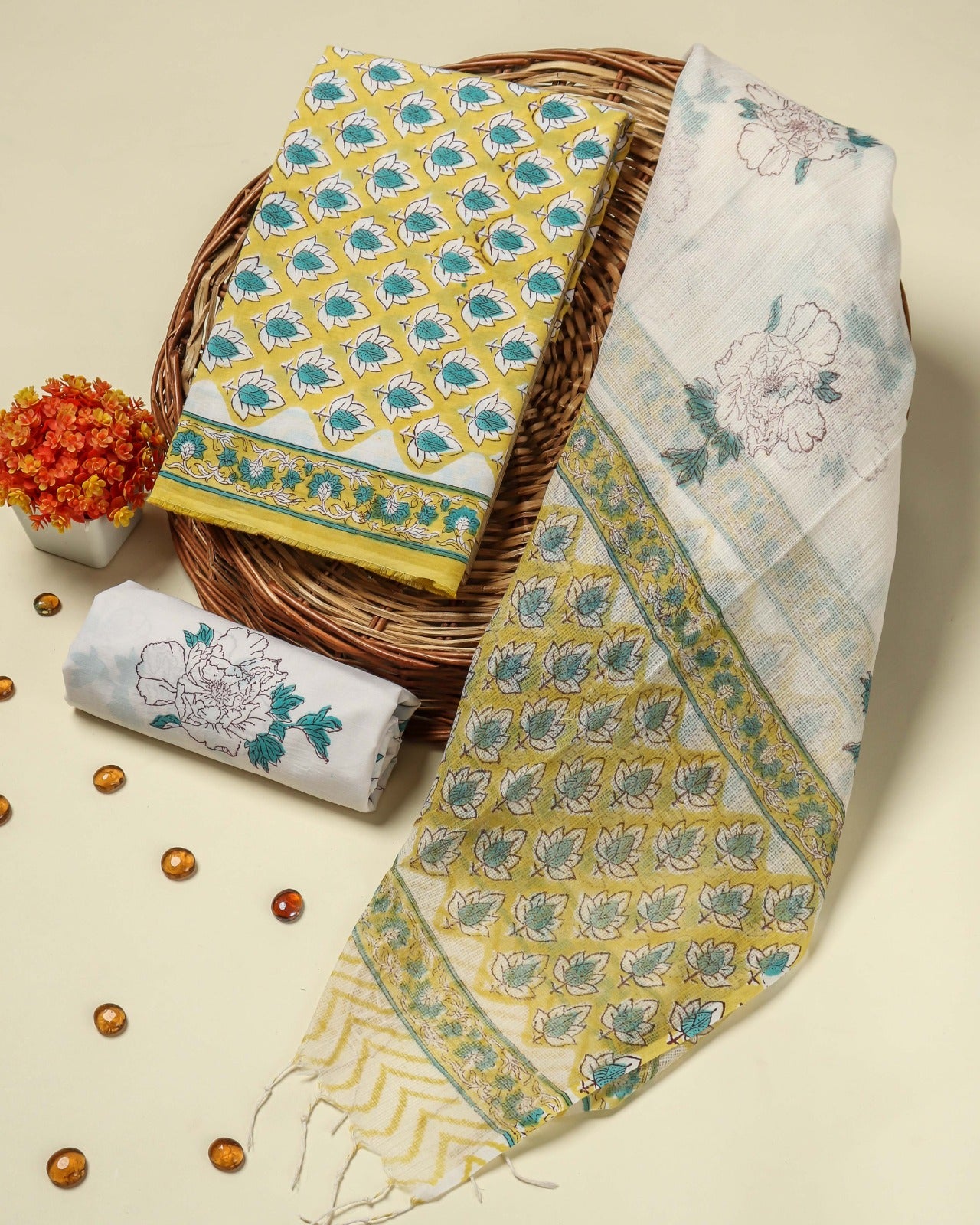 Shop unstitched cotton suits with kota doria dupatta (RKD23)
