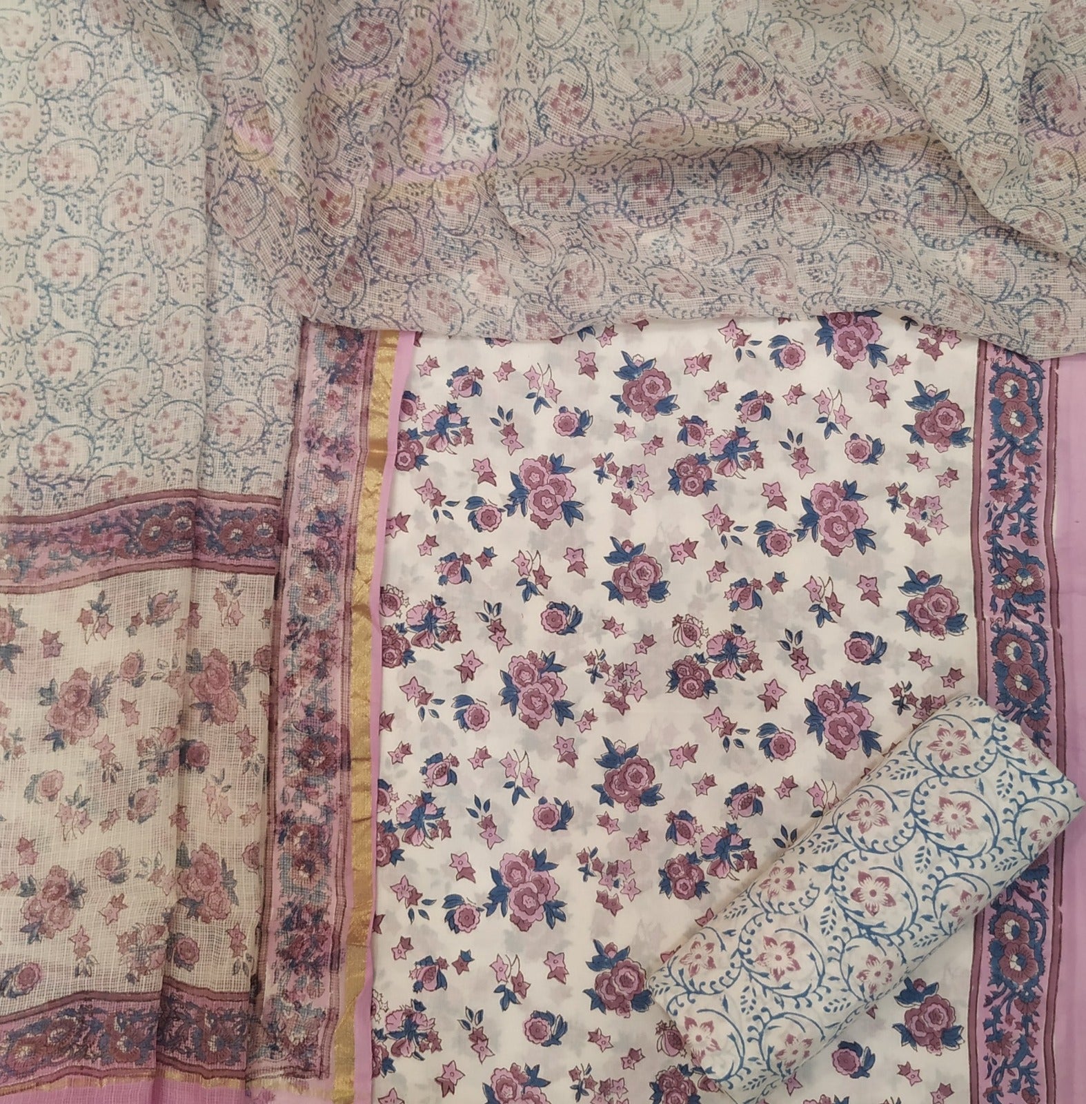 Shop unstitched block print cotton suit set with kota dupatta (RKD26)