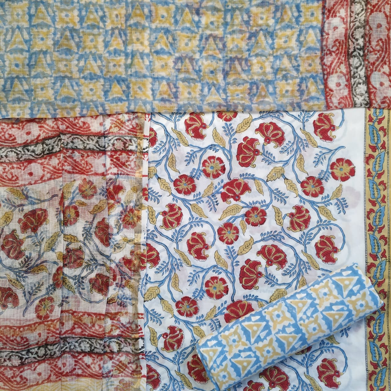 Shop hand block print cotton suit set with kota dupatta (RKD27)