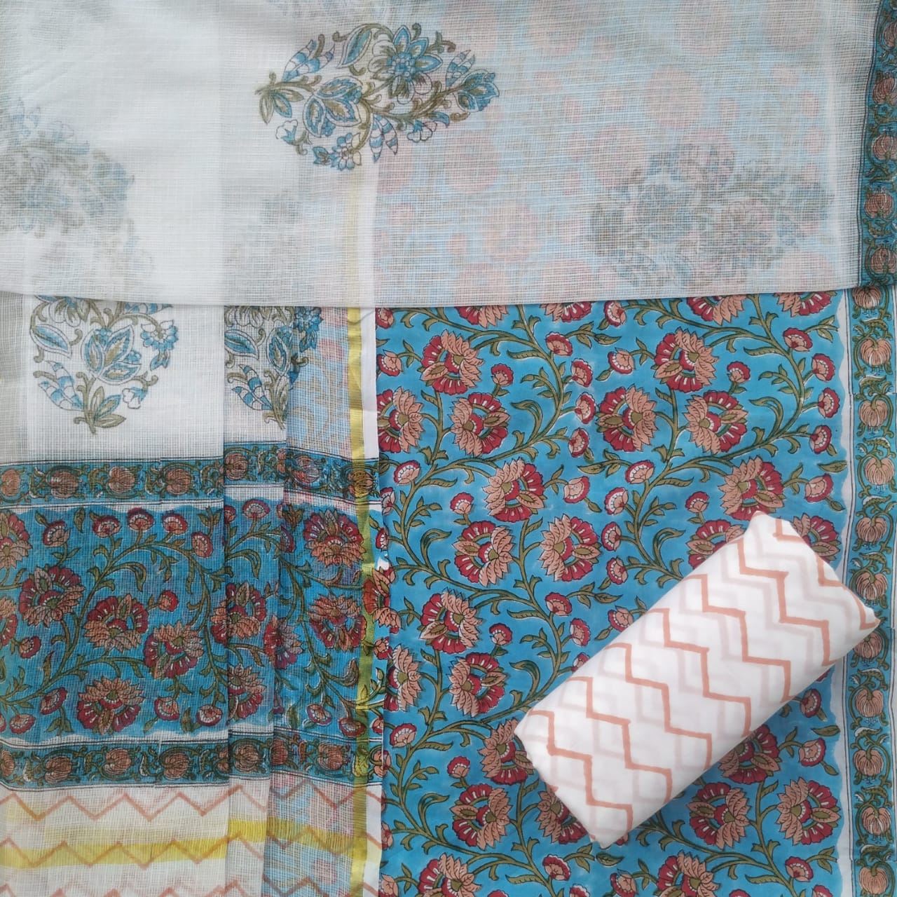 Shop hand block print cotton suits with kota dupatta (RKD33)