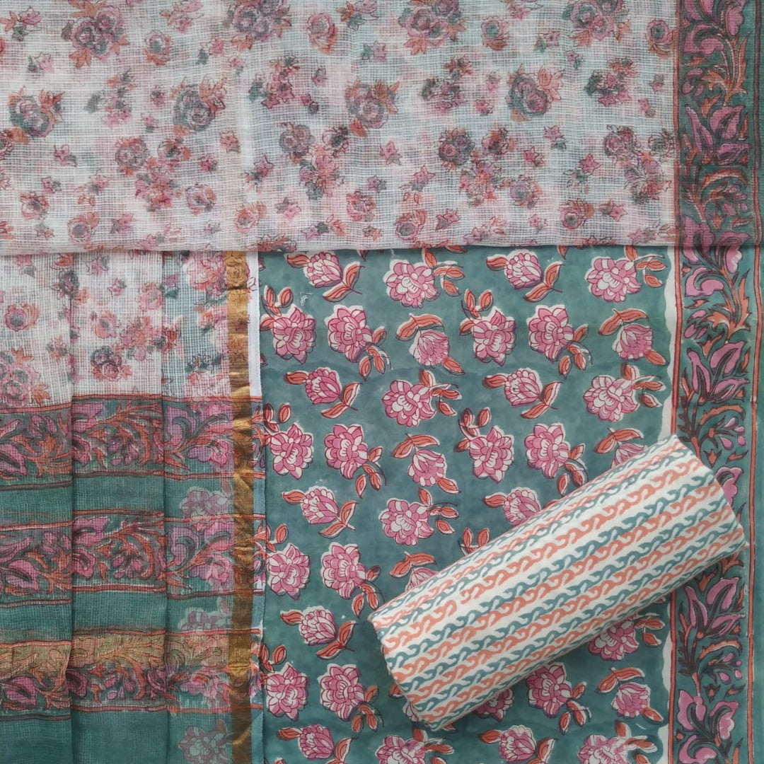 Shop unstitched block print cotton suits with kota dupatta (RKD40)