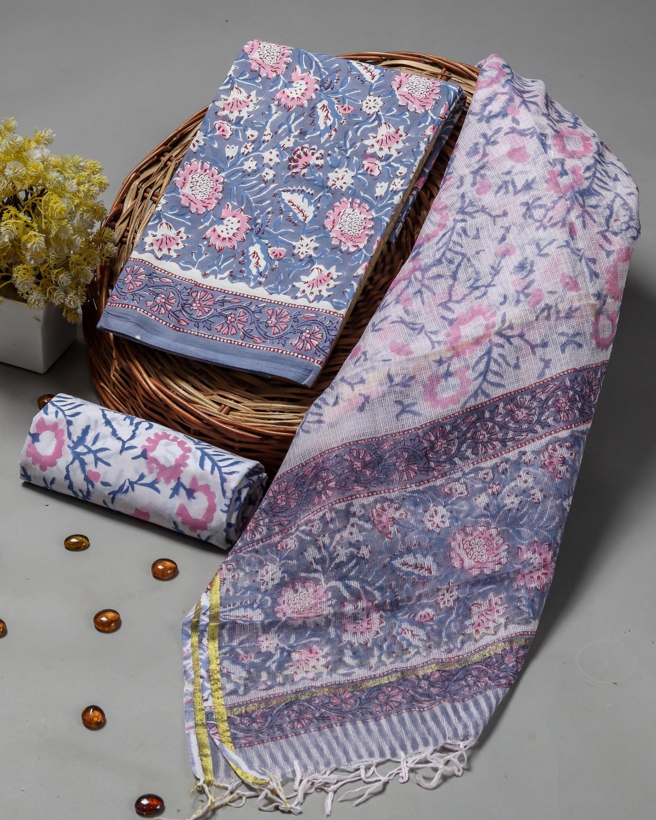 Shop unstitched cotton suits with kota dupatta (RKD57)