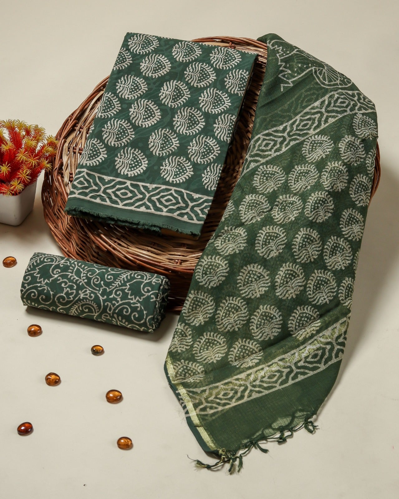 Shop block print cotton suits with kota dupatta online (RKD58)