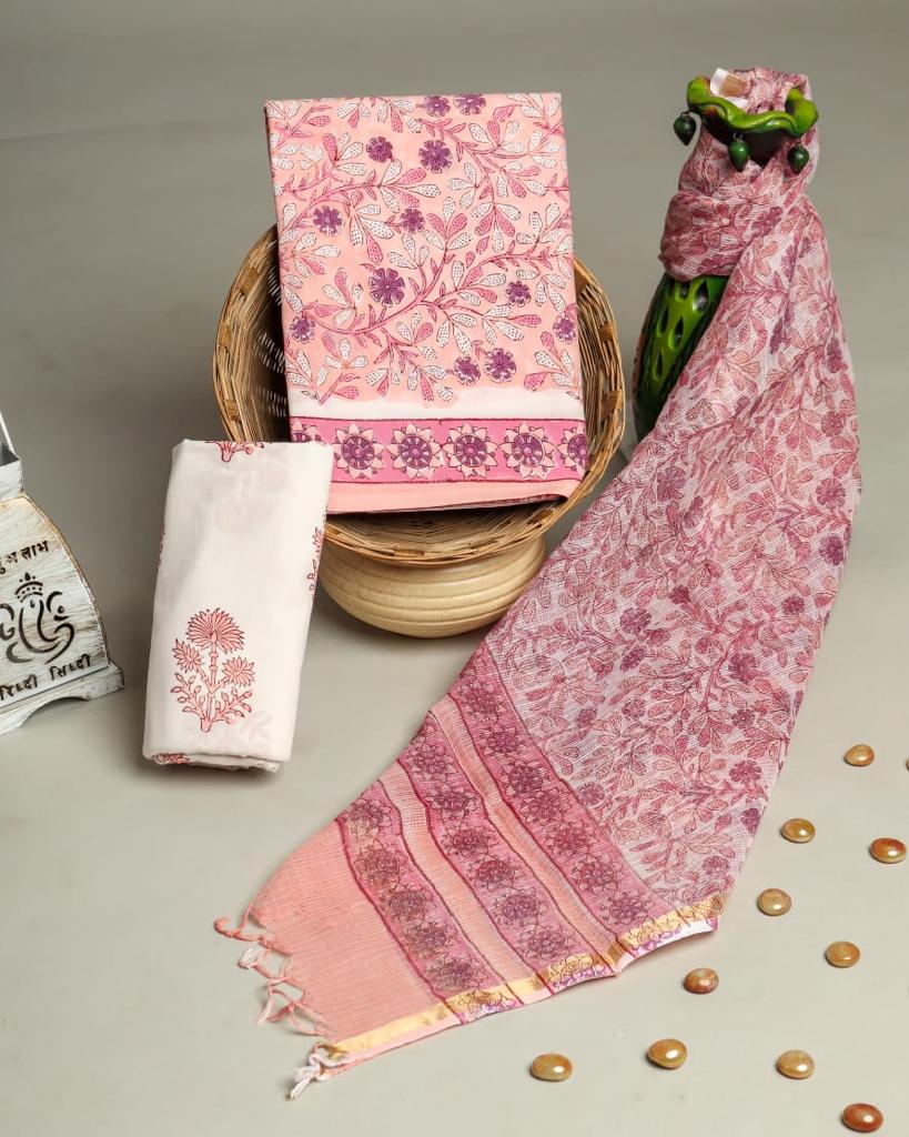 Shop jaal print cotton suits with kota dupatta online (RKD61)