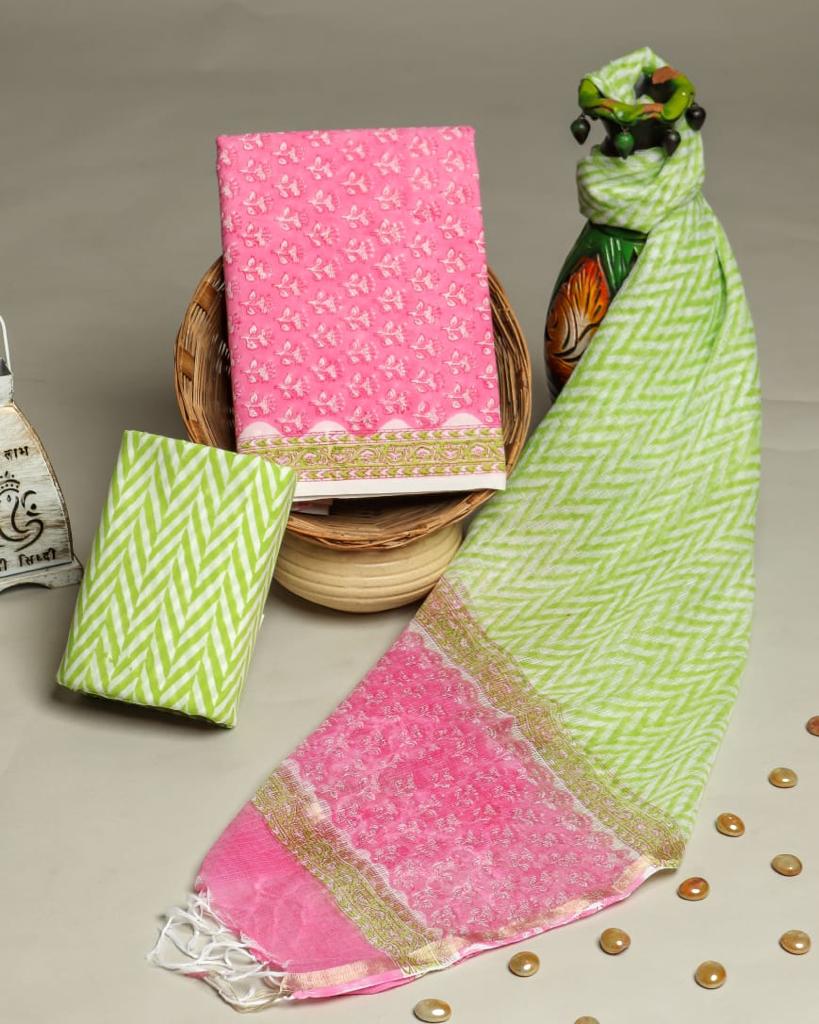 Shop hand block print cotton suits with kota dupatta (RKD62)