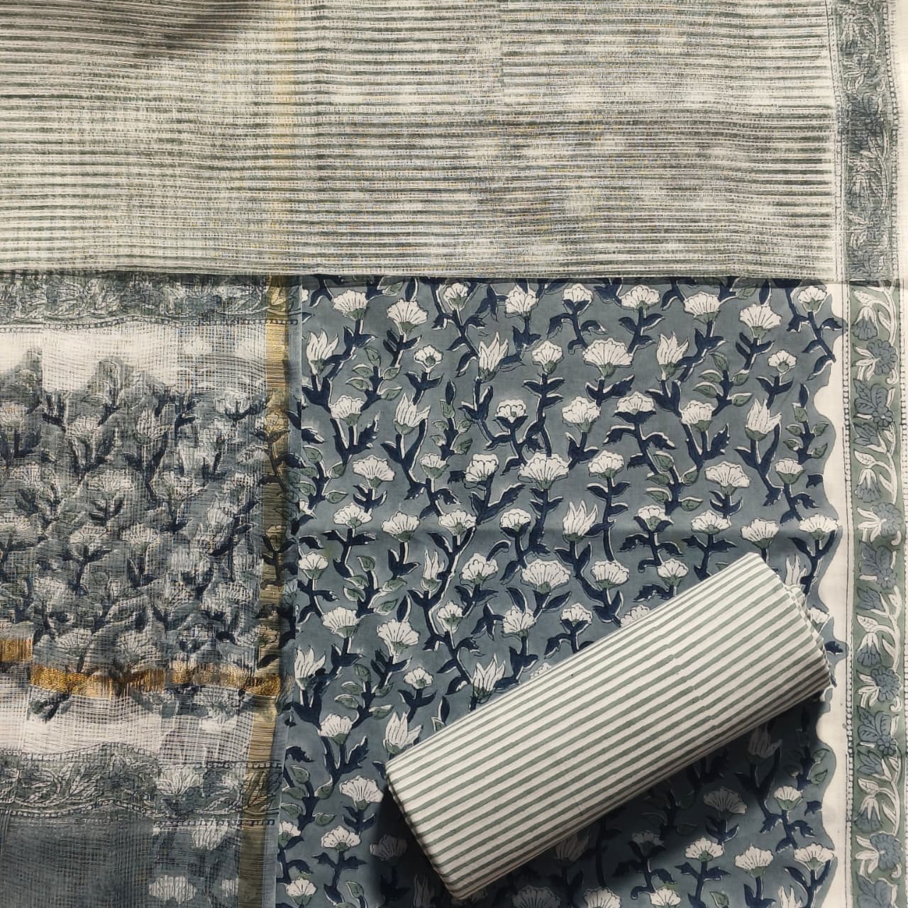 Shop block print cotton suits with kota dupatta (RKD90)