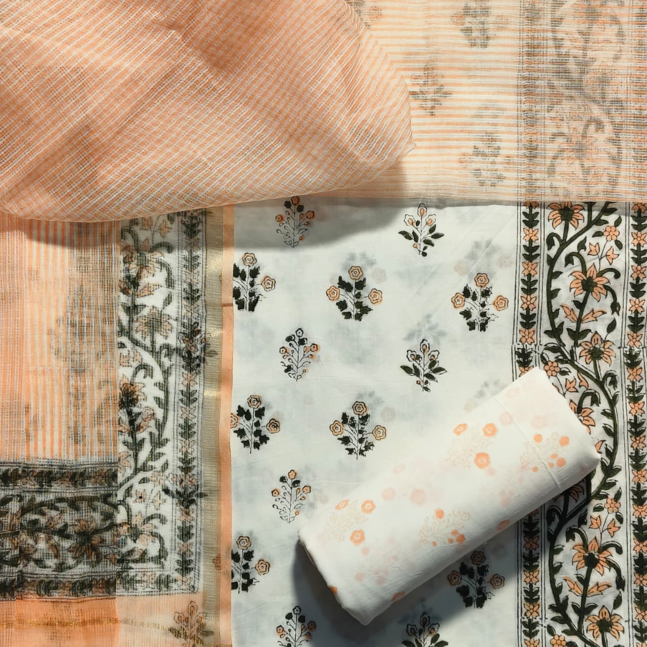Shop block print kota doria dupatta cotton suits (RKD98)