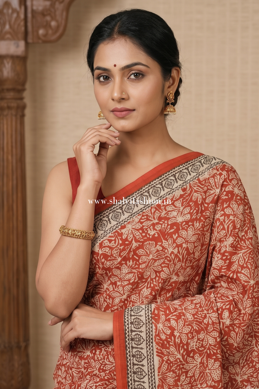 Handblock Black and White Mulmul saree - ShalviFashion
