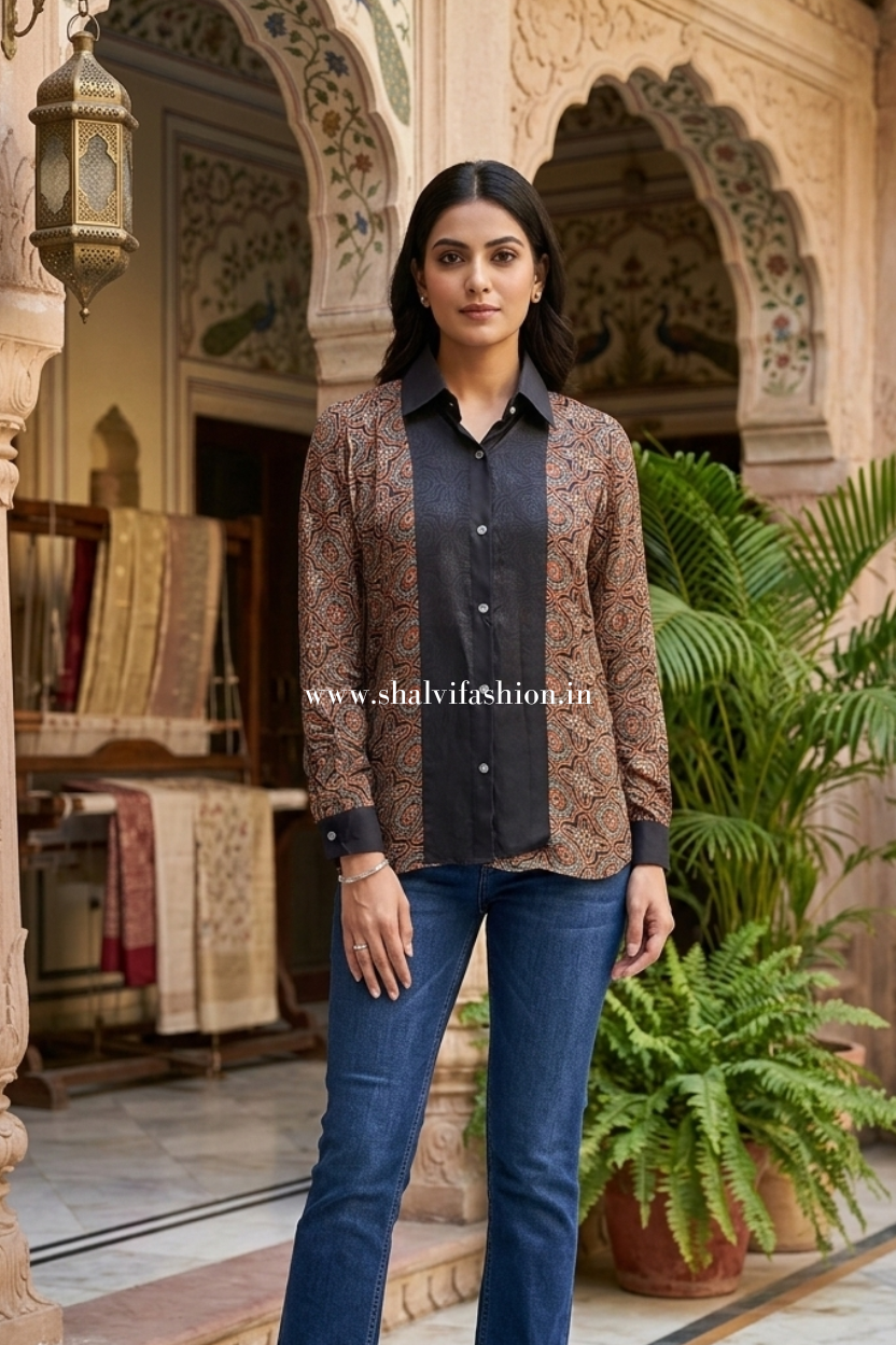 Shop ajrak print modal silk tops (TOP54)