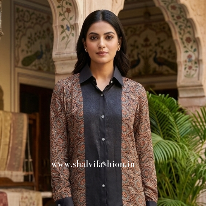 Shop ajrak print modal silk tops (TOP54)