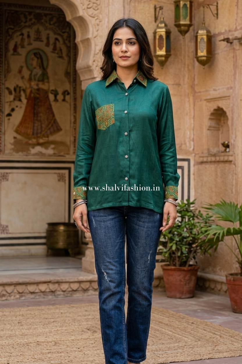Shop ajrak printed modal silk tops (TOP56)