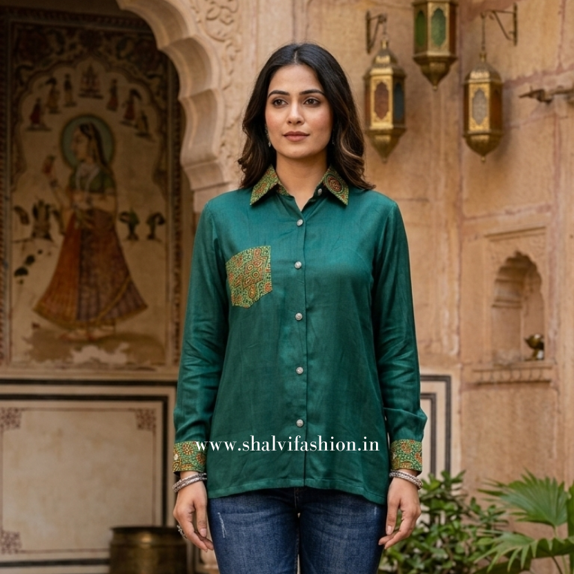 Shop ajrak printed modal silk tops (TOP56)