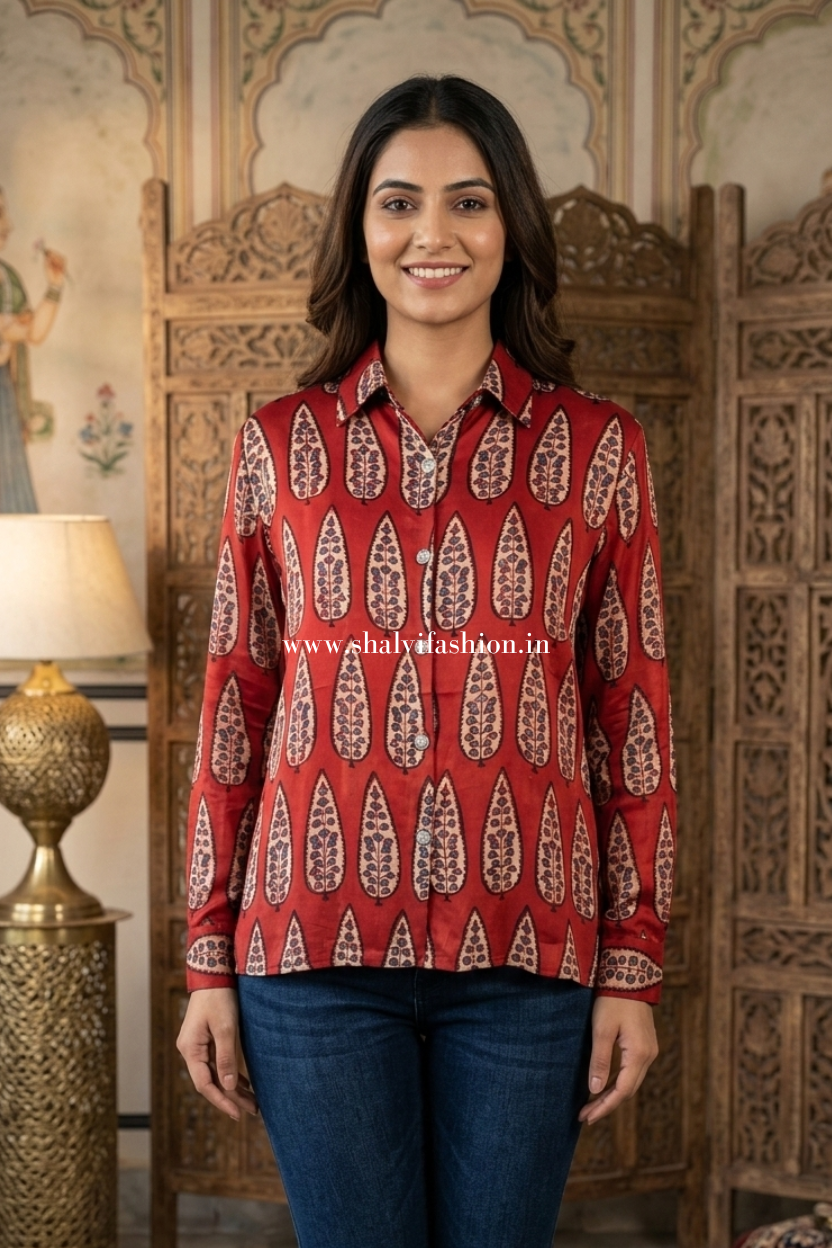 Shop ajrak print modal silk tops online (TOP65)