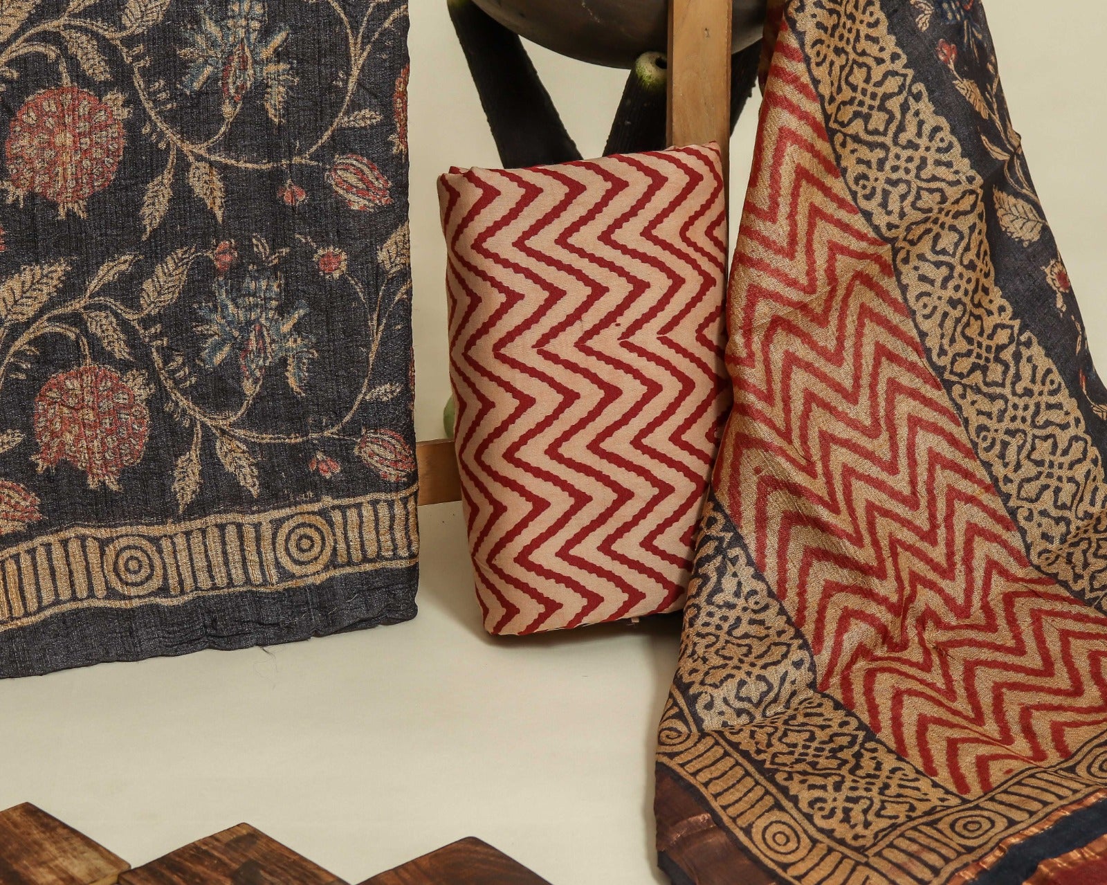 Shop unstitched block printed tussar silk suits online (TUS15)