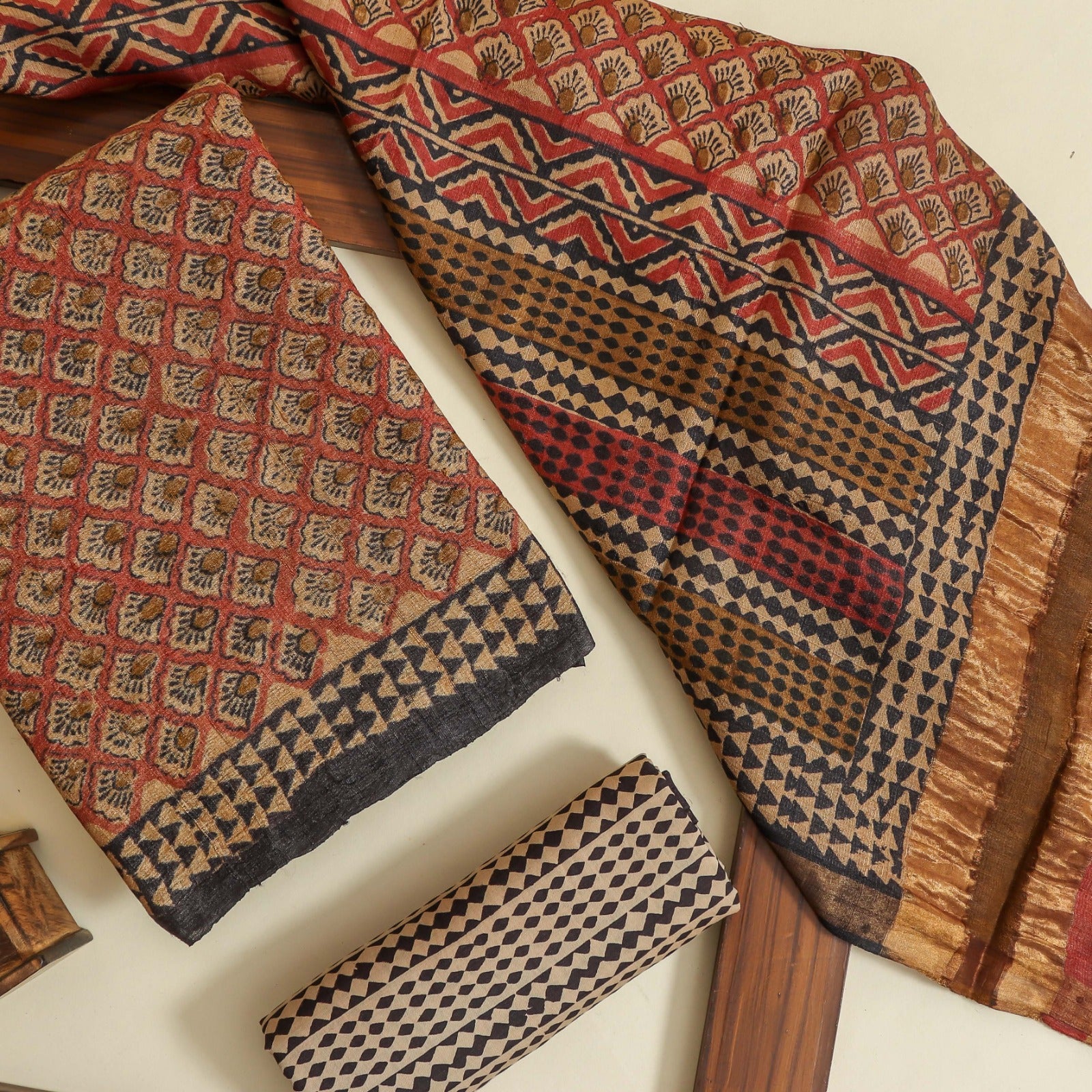 Shop unstitched block printed tussar silk suits in jaipur (TUS19)