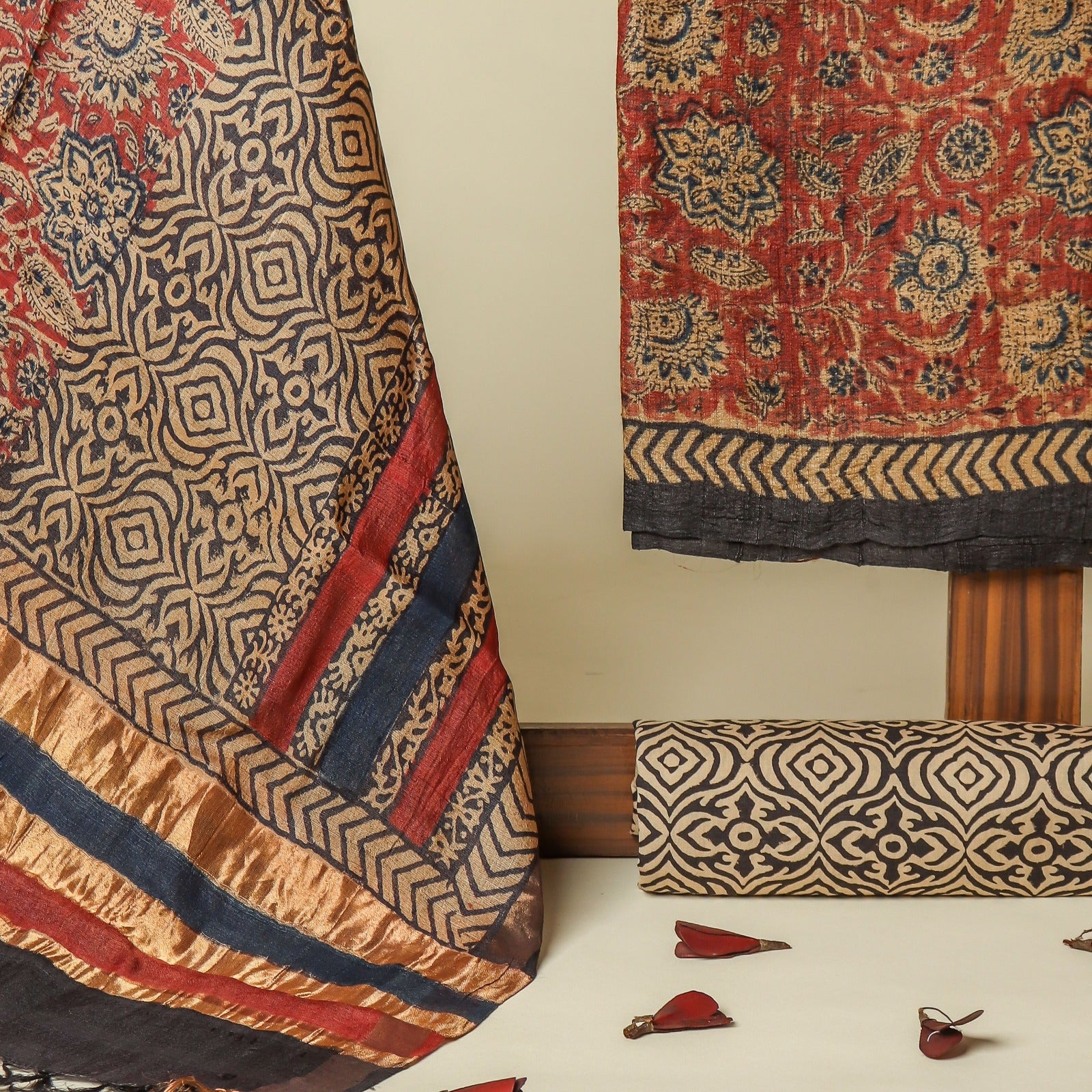 Shop unstitched block printed tussar silk suits in jaipur (TUS21)