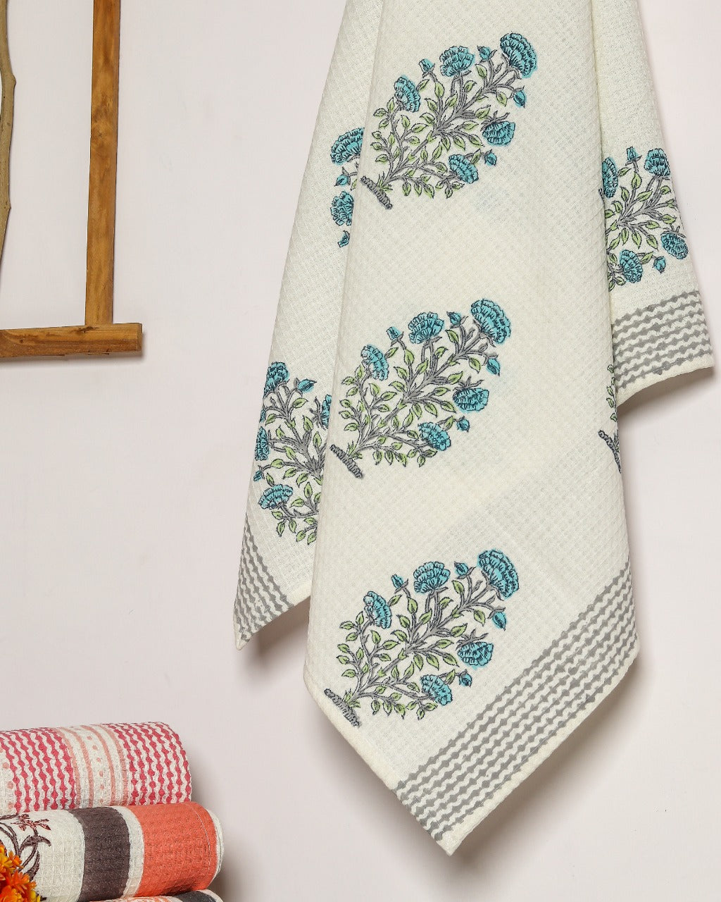 Shop waffle cotton block print towels (TWL06)