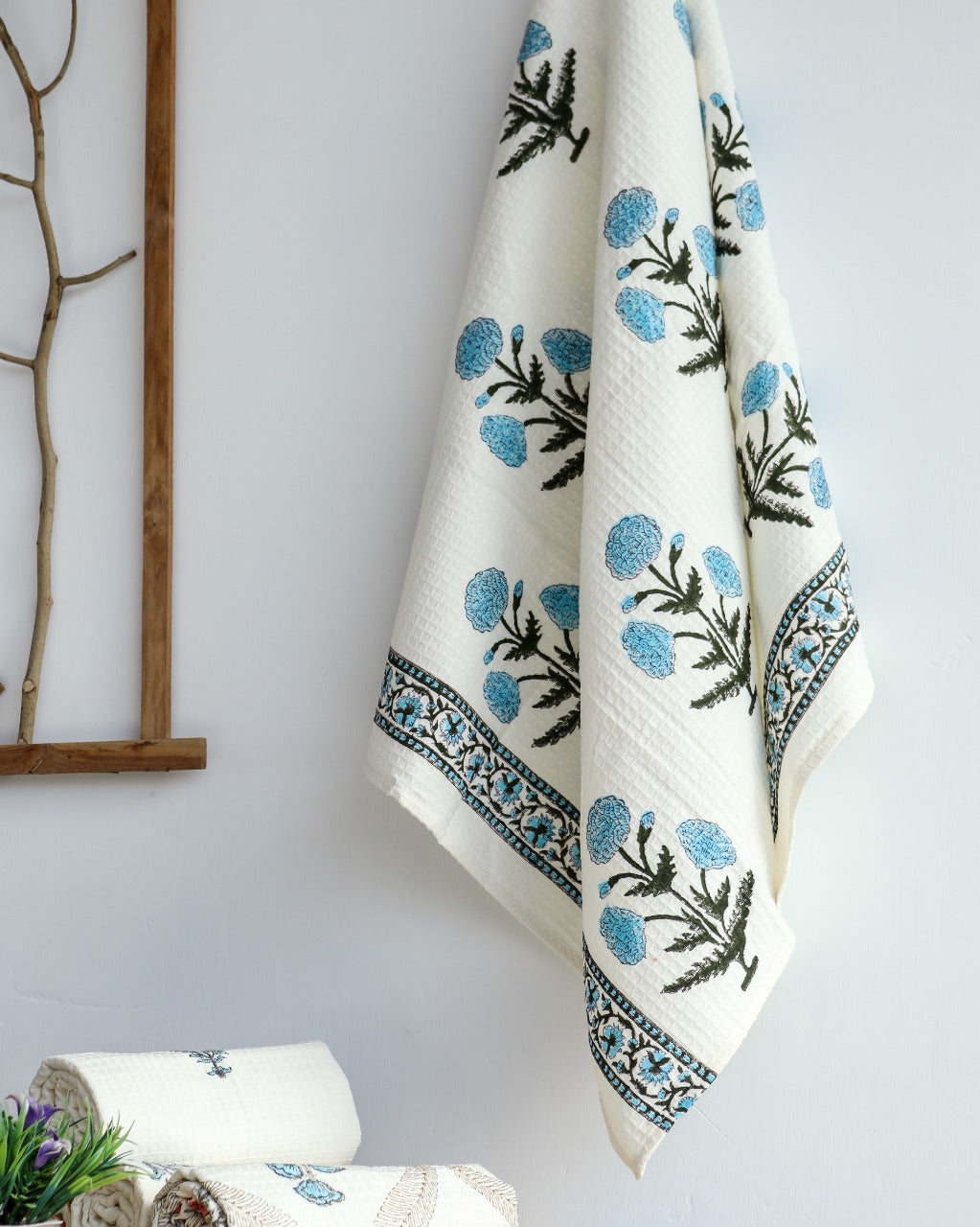 Shop hand block print waffle cotton towels online (TWL15)
