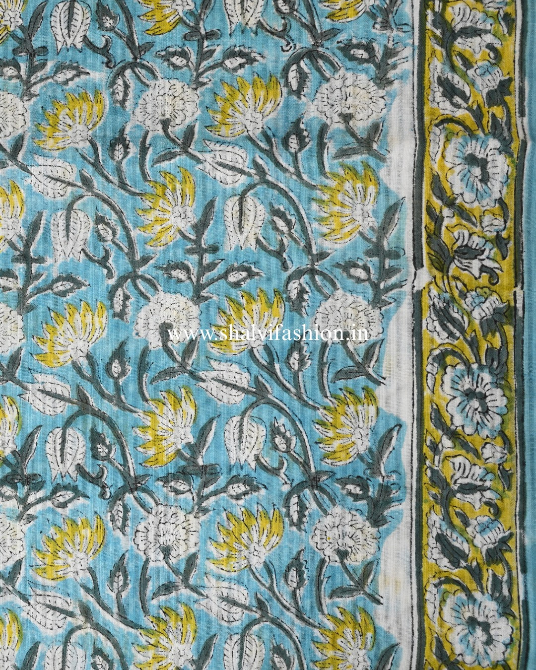 Shop block print cotton suits with chiffon dupatta (PCHF648)