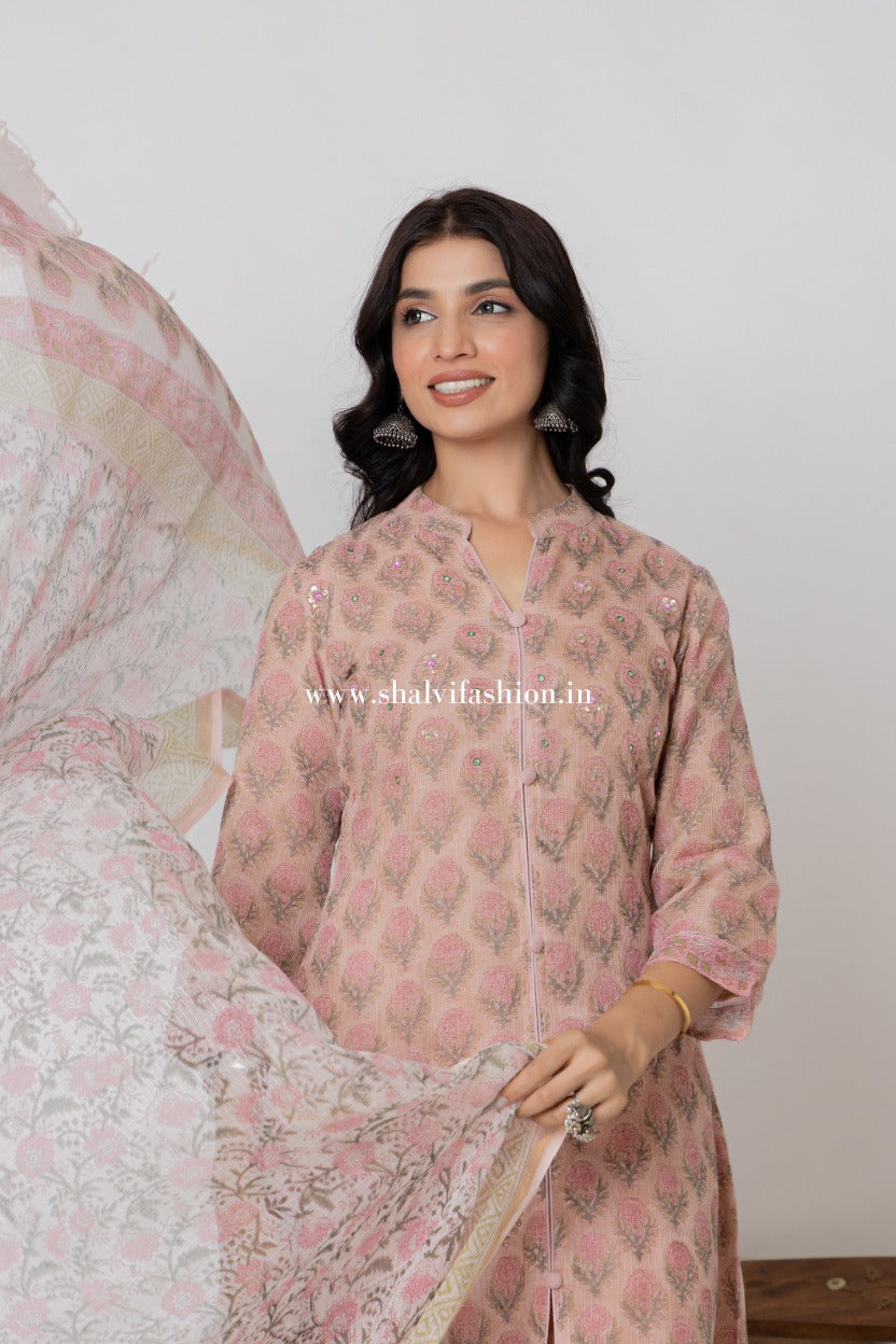 Shop hand block printed kota doria suits online shopping (CSS277)