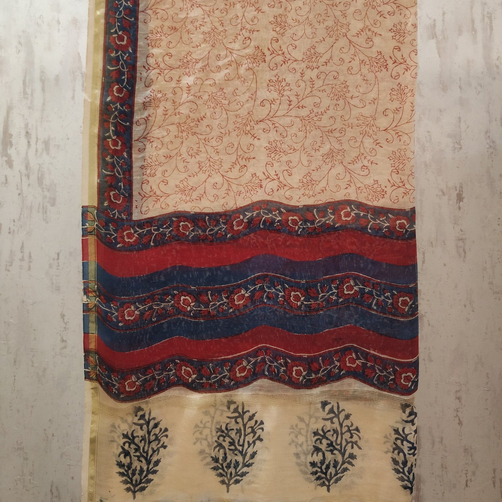 Hand Block Mashaal print Chanderi Two piece set (2CH02) - ShalviFashion