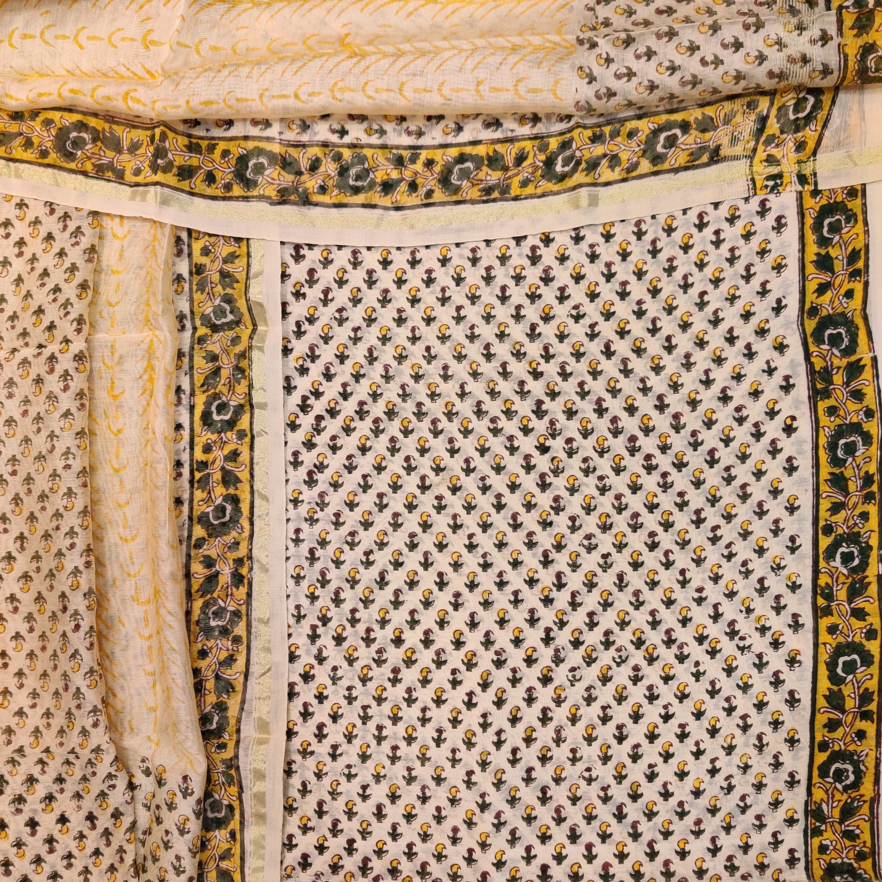 Hand Block Grey and red Jaal Print Chanderi Two piece set (2CH14) - ShalviFashion