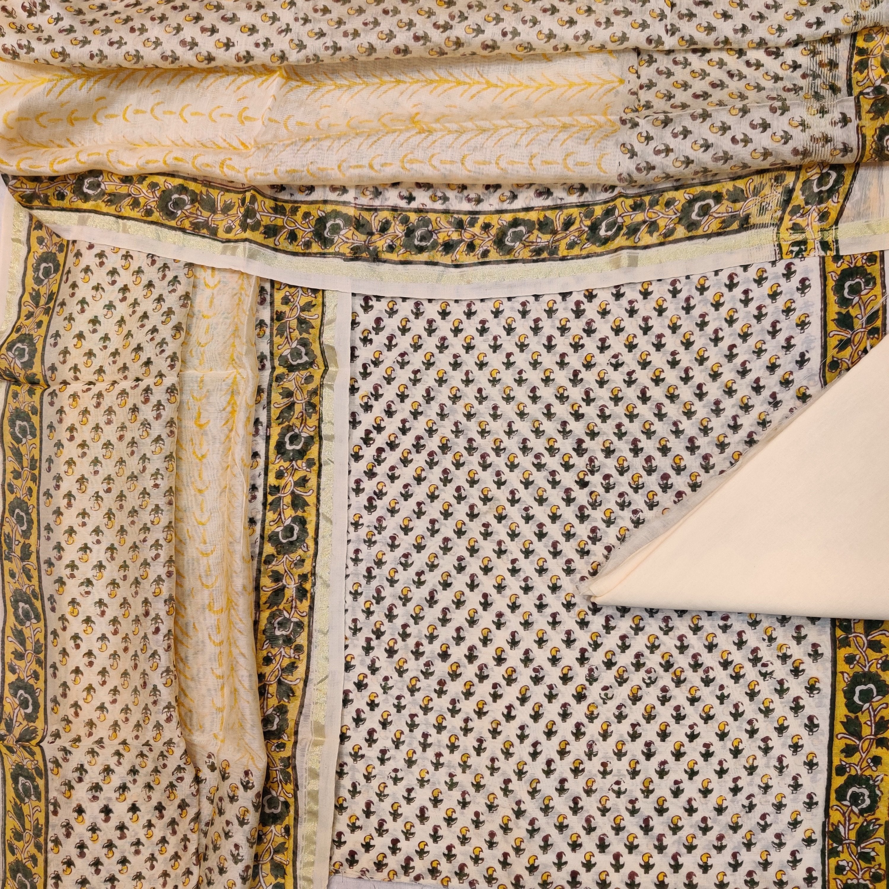 Hand Block Grey and red Jaal Print Chanderi Two piece set (2CH14) - ShalviFashion